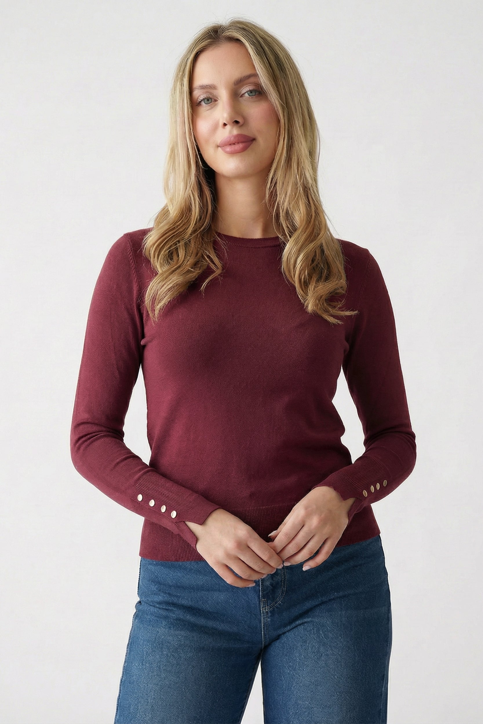 Round Neck Button Detail Knit Top