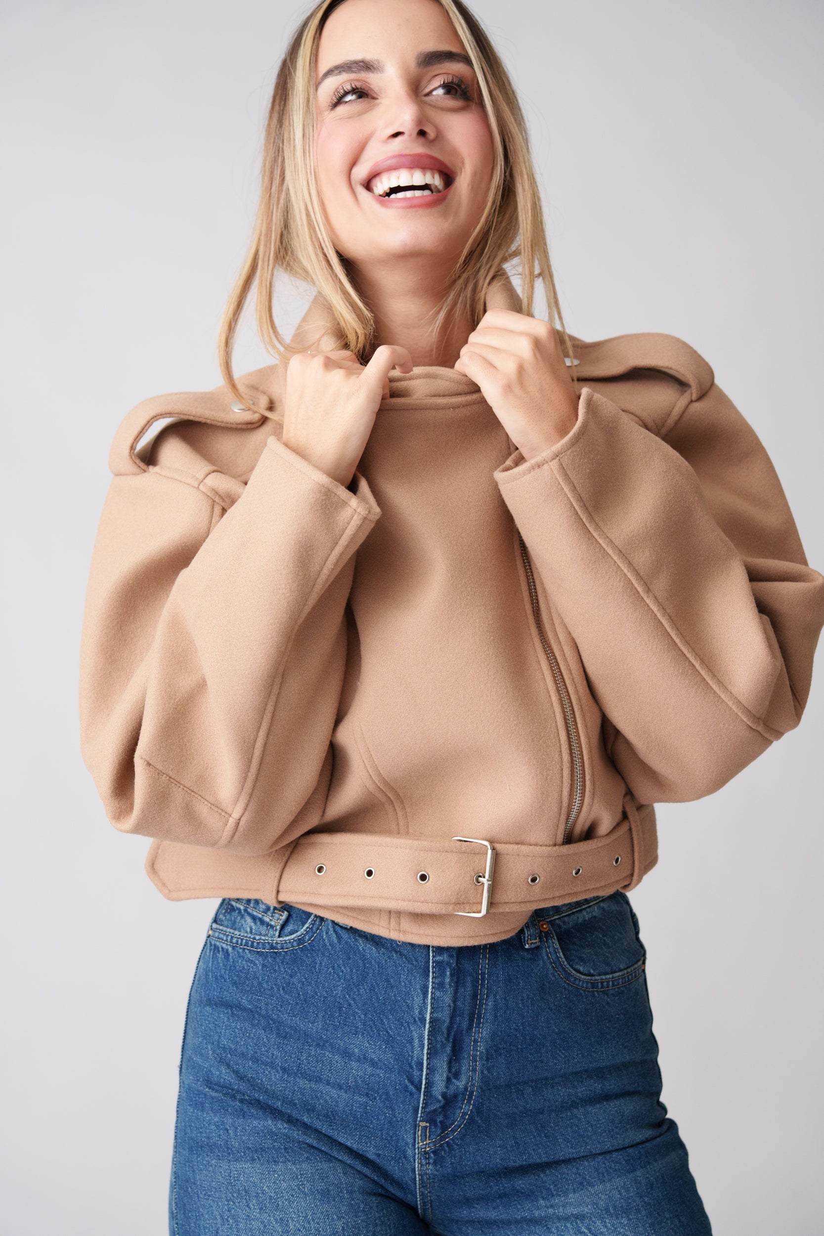 Belted Wool Jacket –  Camel