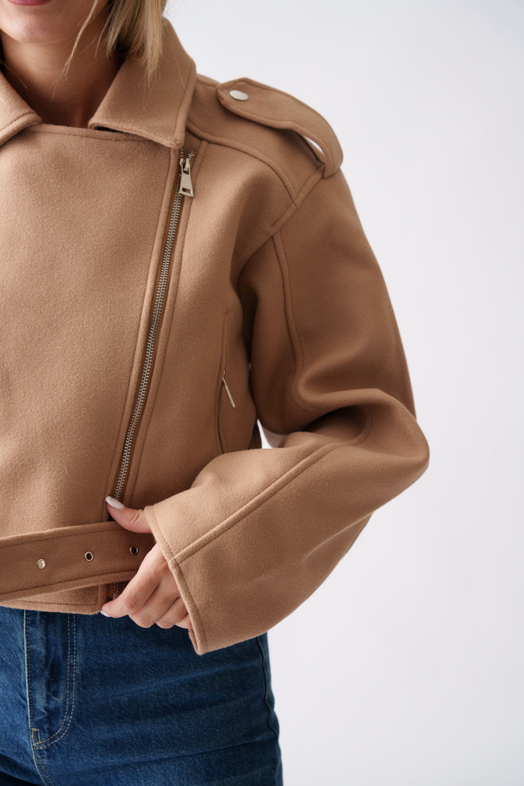 Belted Wool Jacket –  Camel