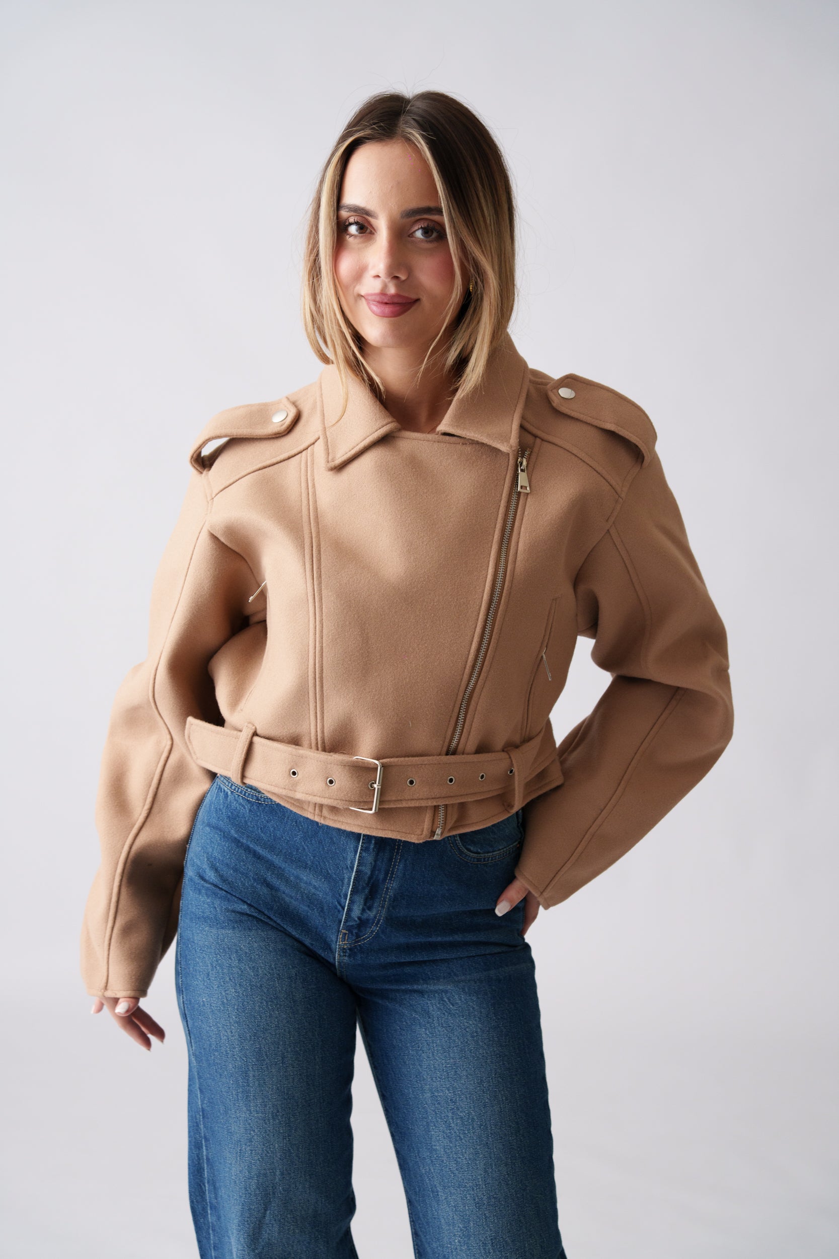 Belted Wool Jacket –  Camel