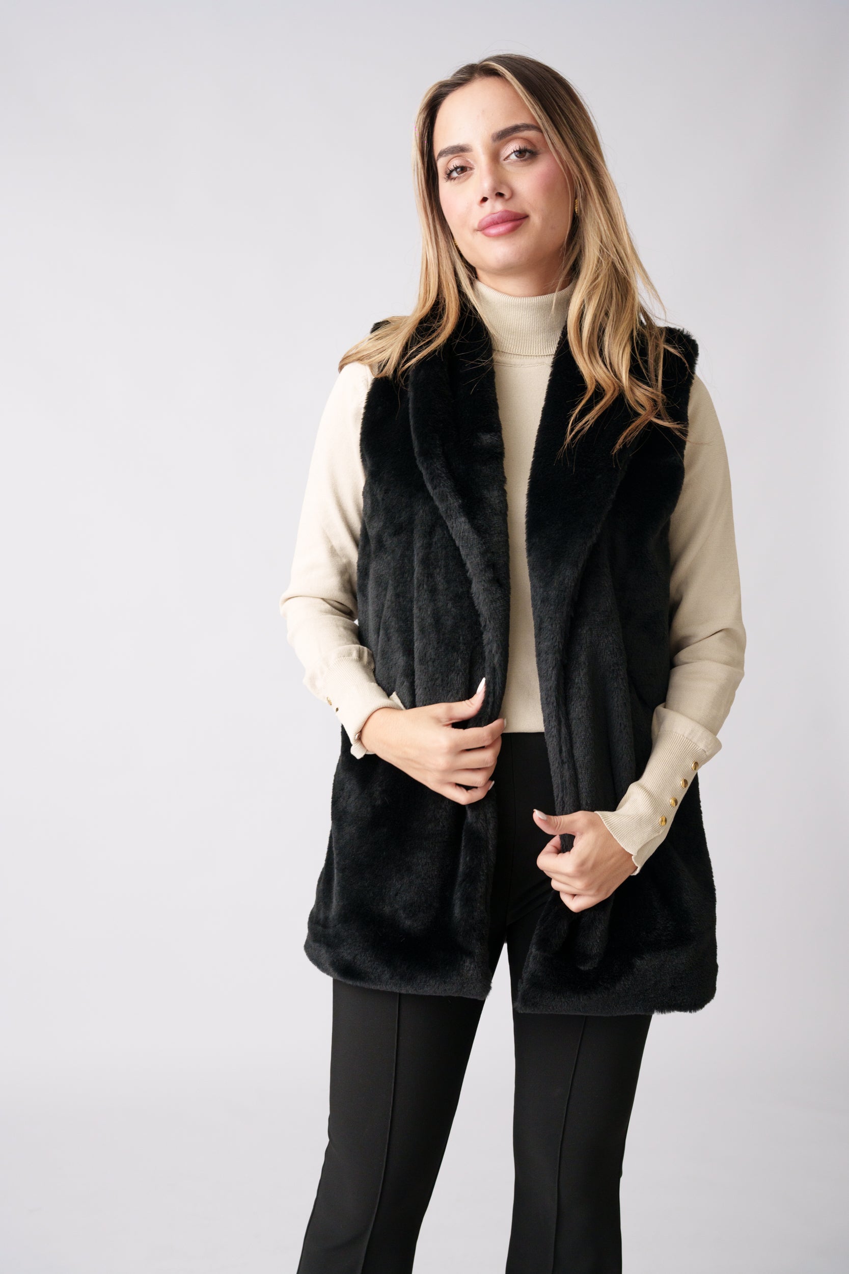 Faux Fur Vest –  Black