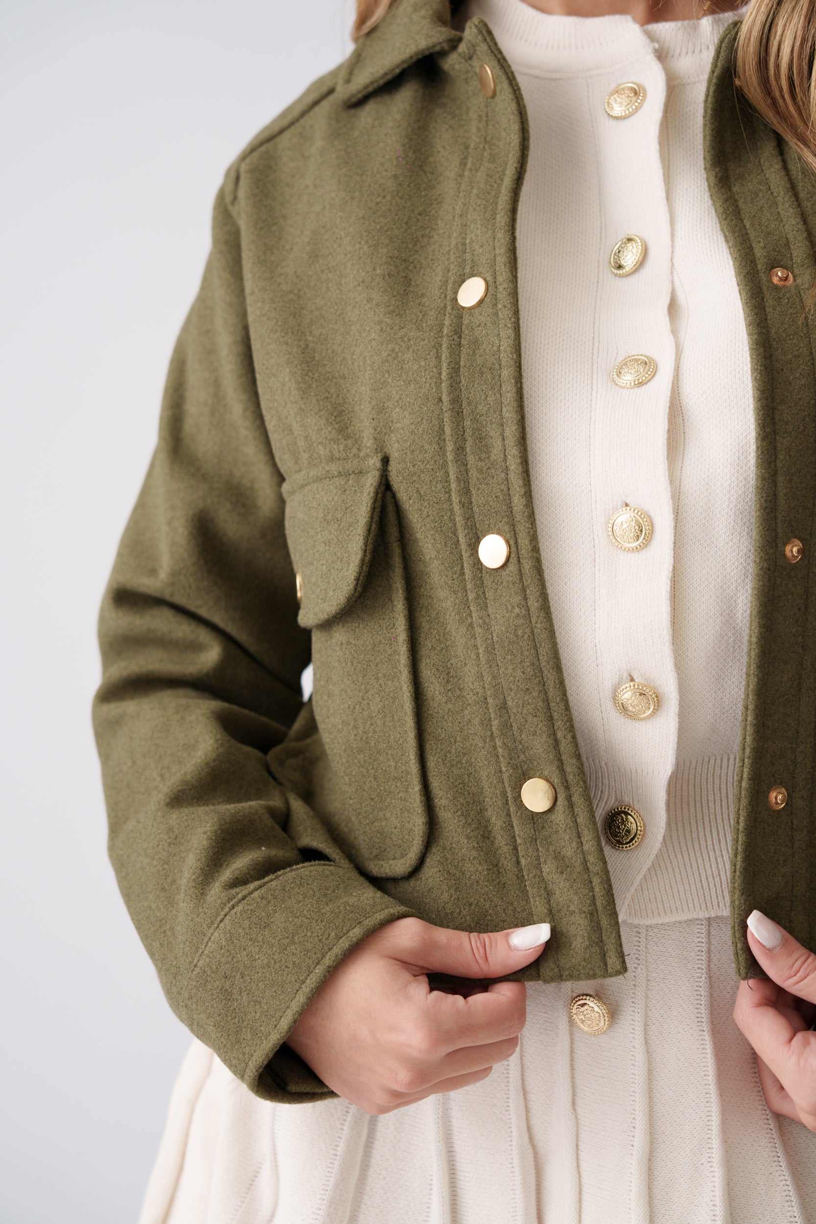 Cropped Wool Jacket –  Olive
