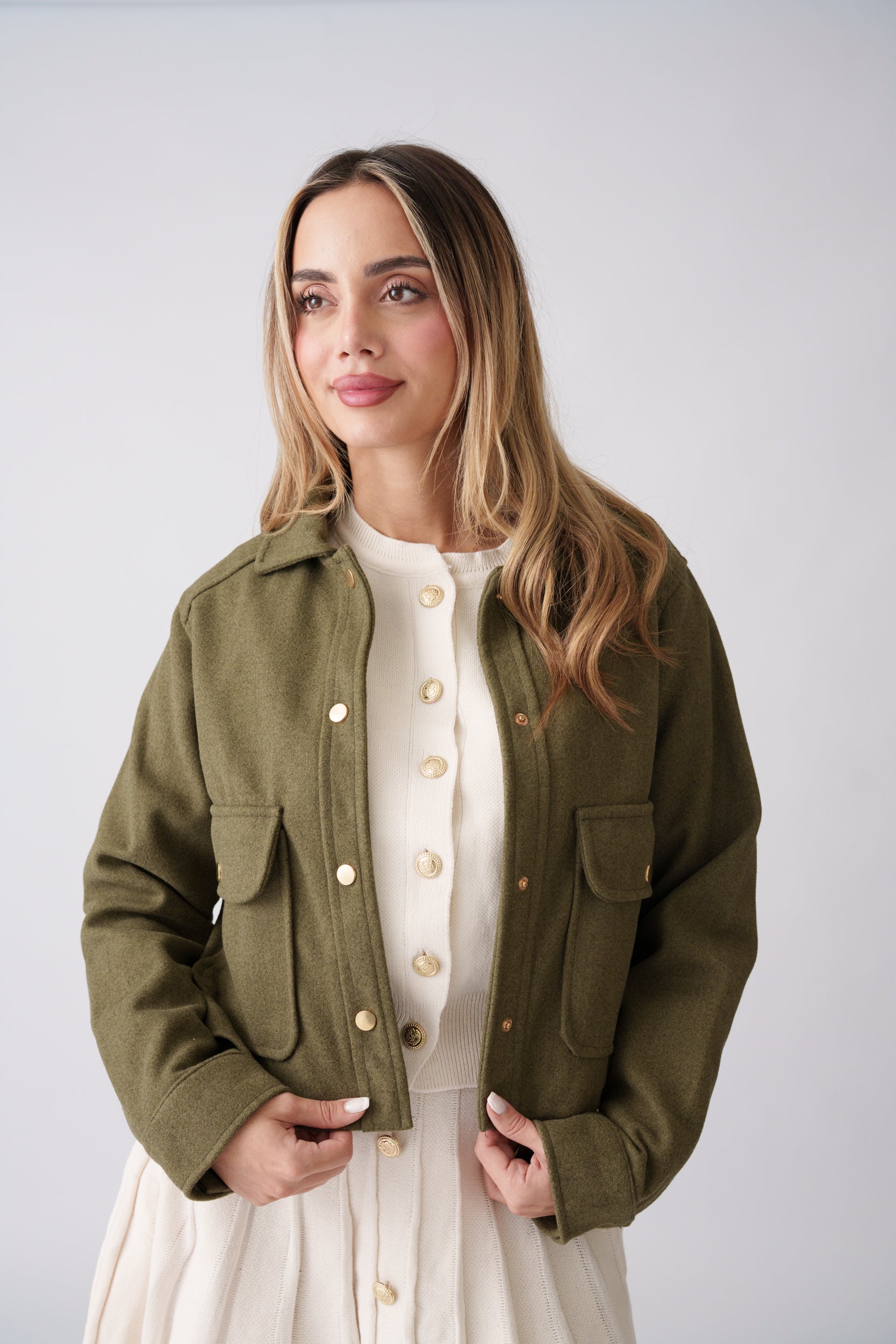 Cropped Wool Jacket –  Olive