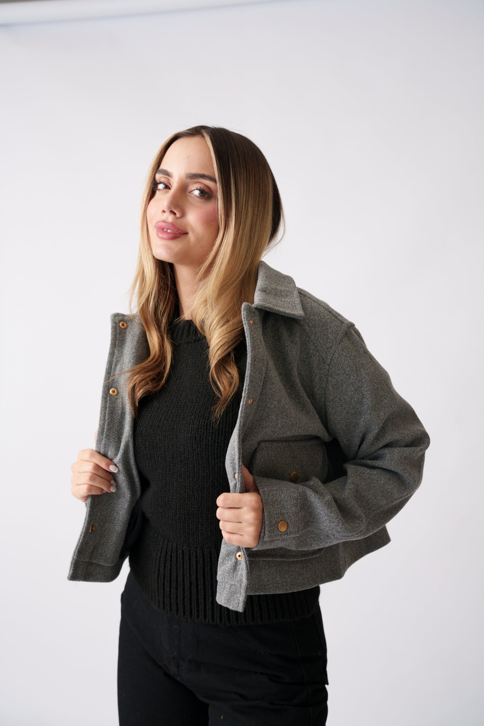 Cropped Wool Jacket –  Grey