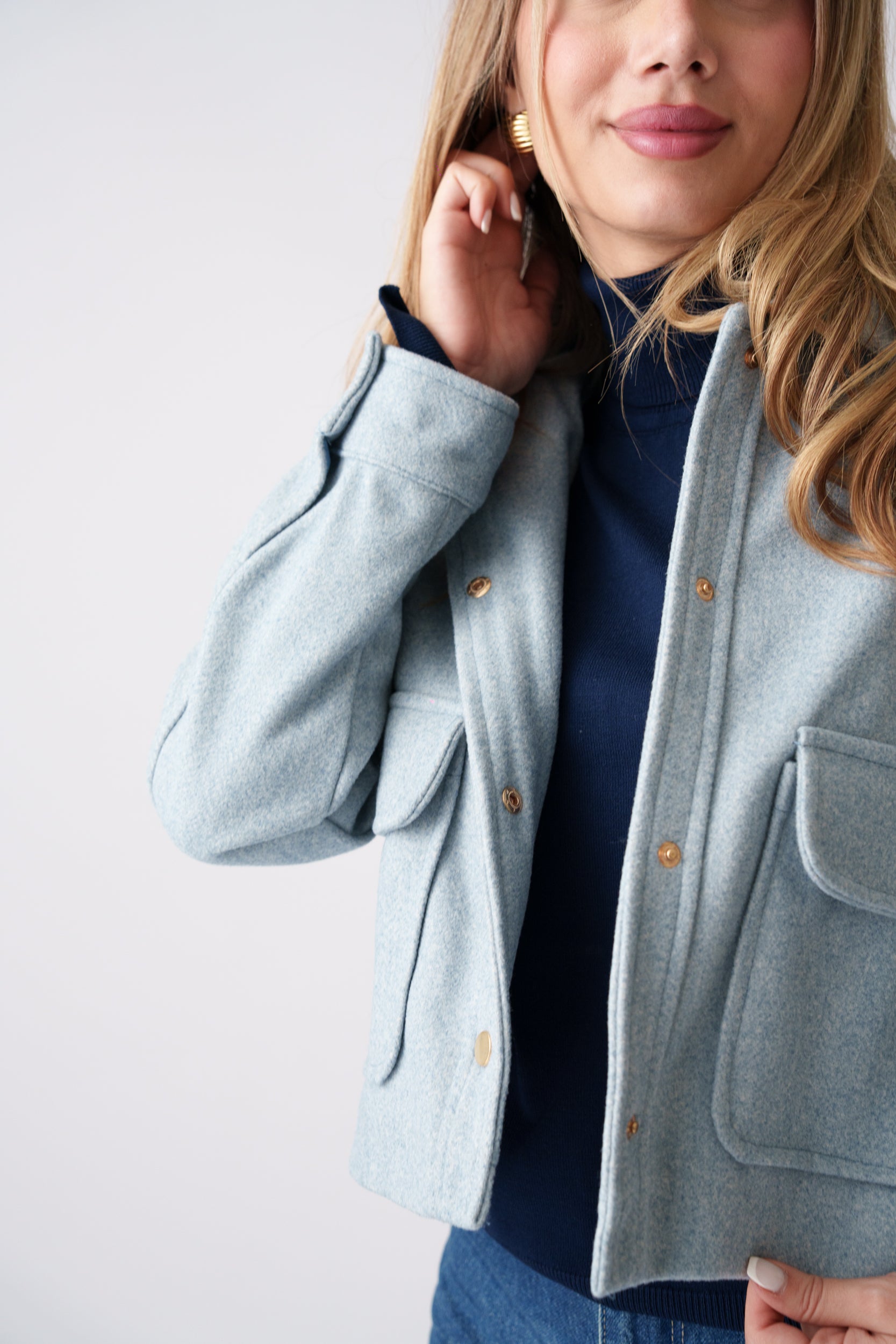 Cropped Wool Jacket –  Blue