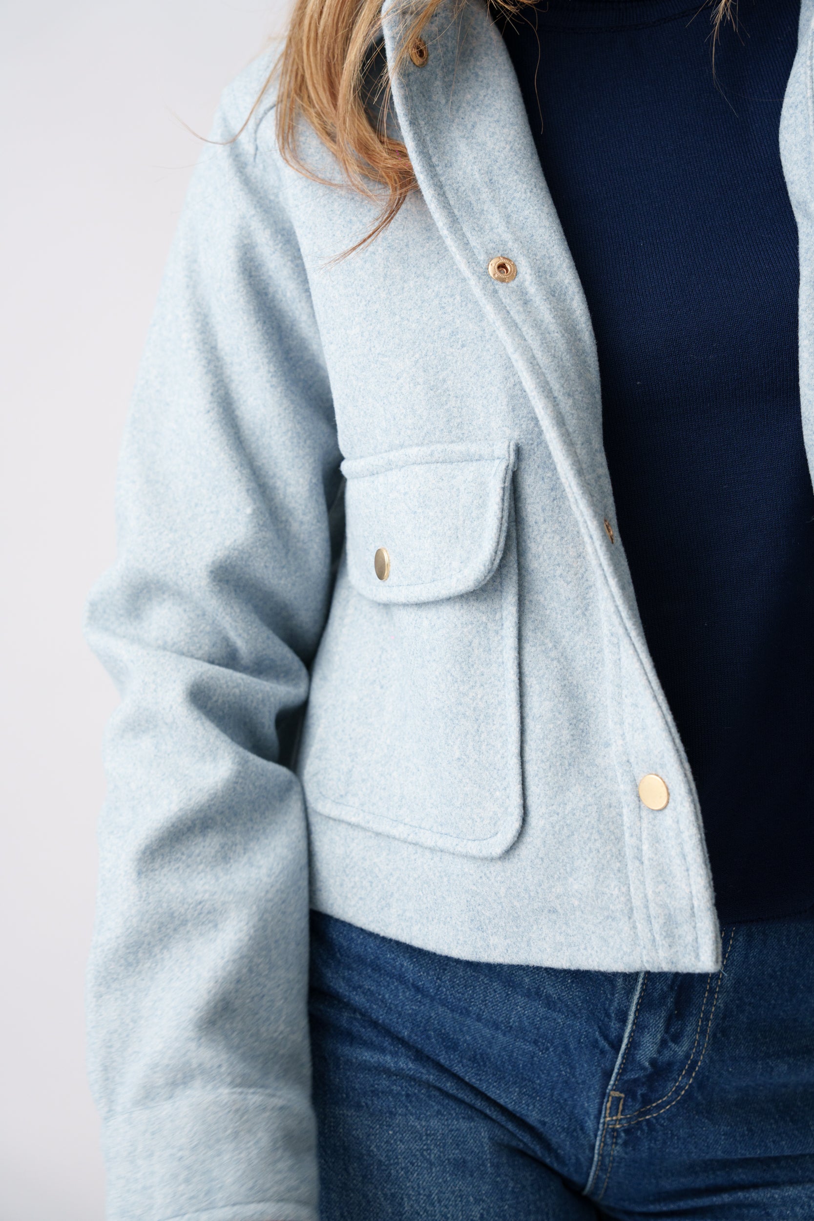 Cropped Wool Jacket –  Blue