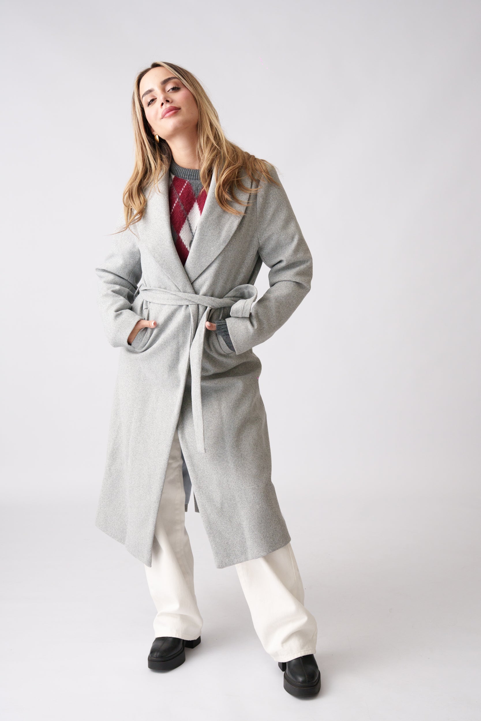 Wool Belted Coat –  Grey