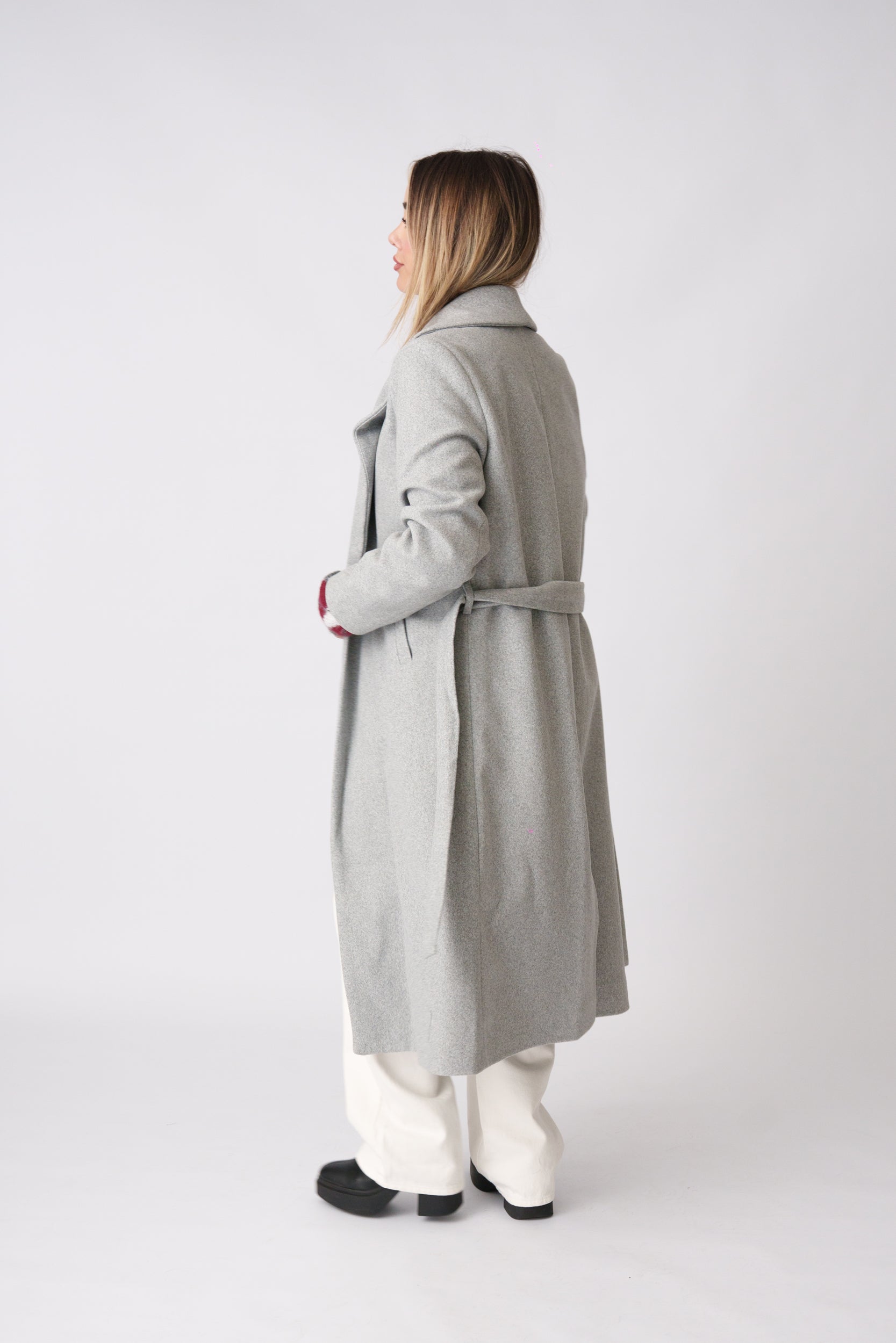 Wool Belted Coat –  Grey