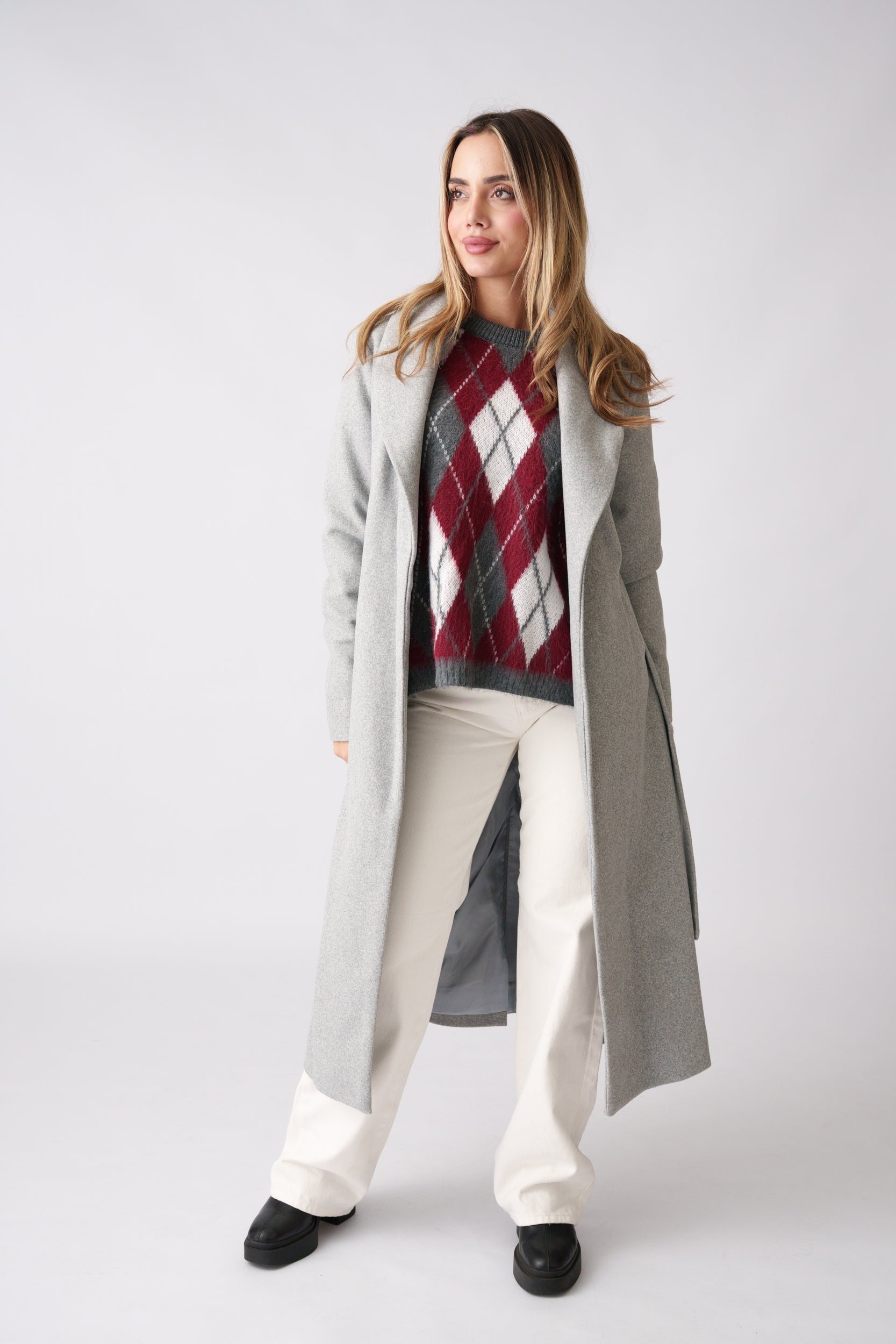 Wool Belted Coat –  Grey