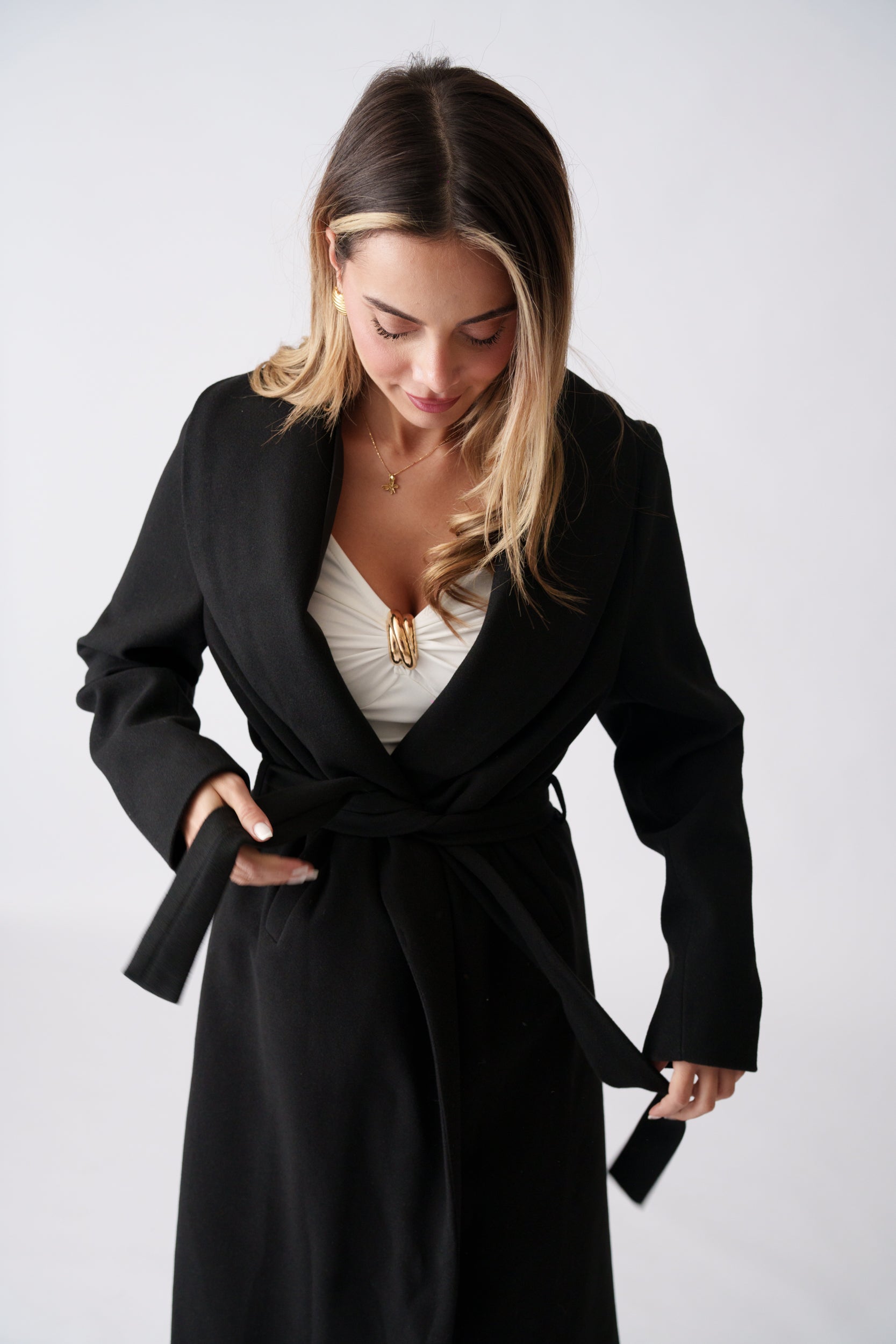Wool Belted Coat –  Black