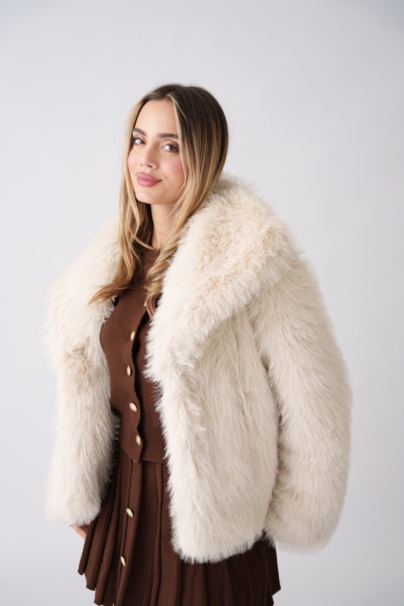 Faux Fur Jacket –  Cream