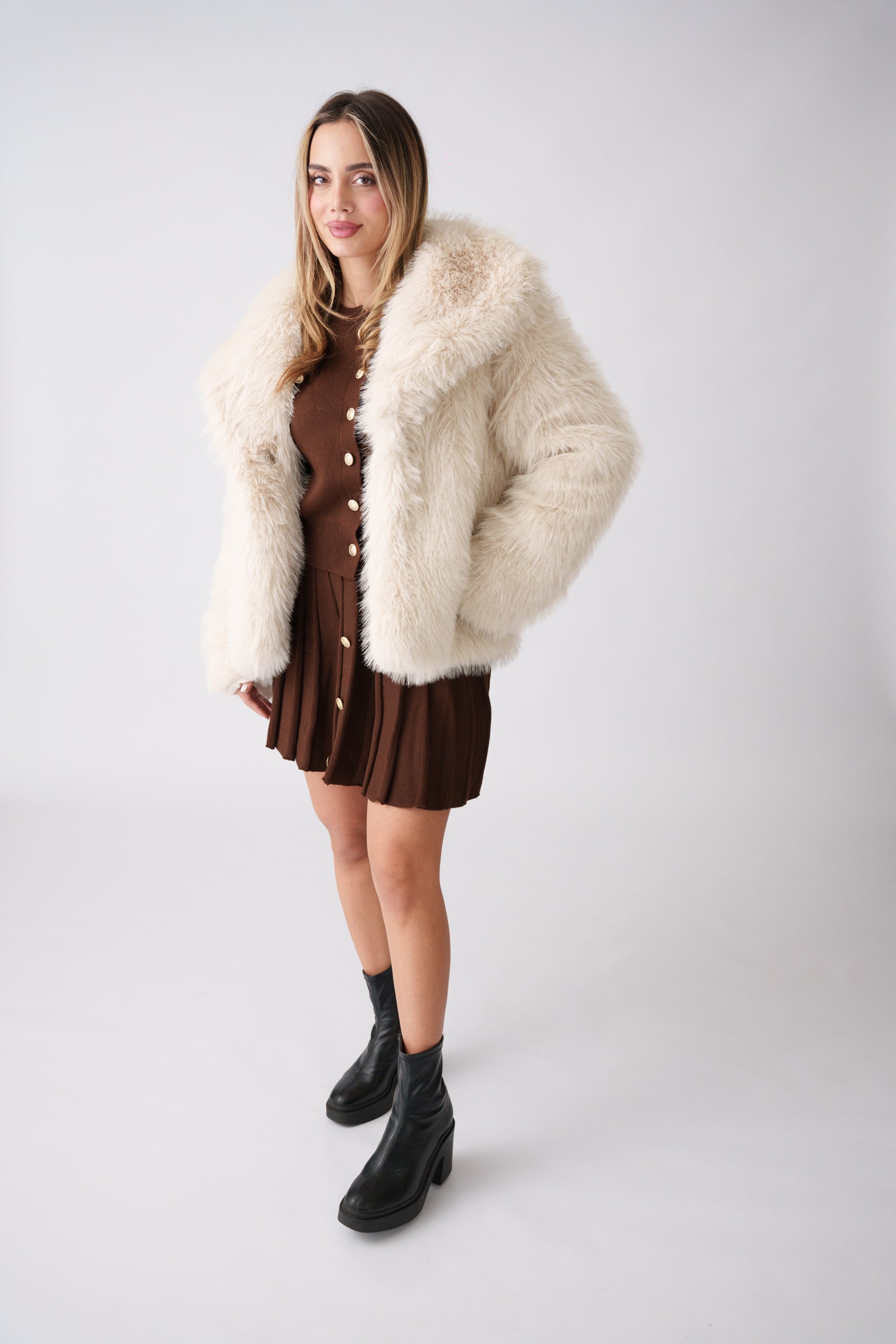 Faux Fur Jacket –  Cream
