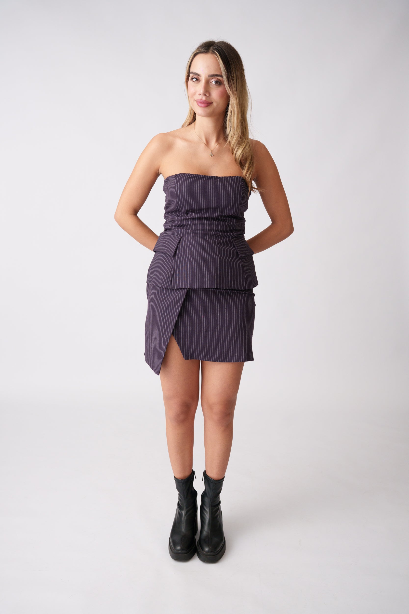 Tailored Strapless Mini Set – Purple