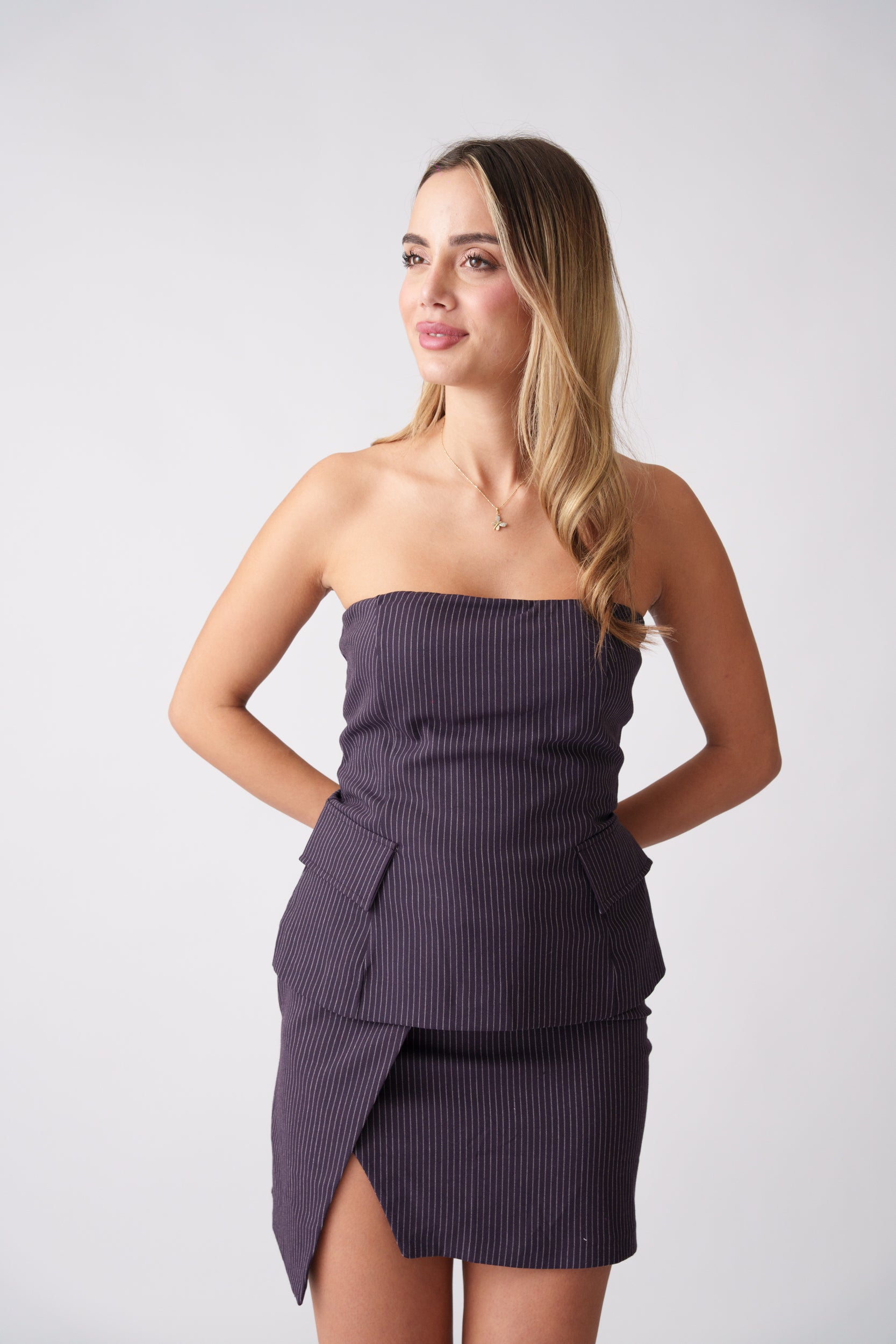 Tailored Strapless Mini Set – Purple
