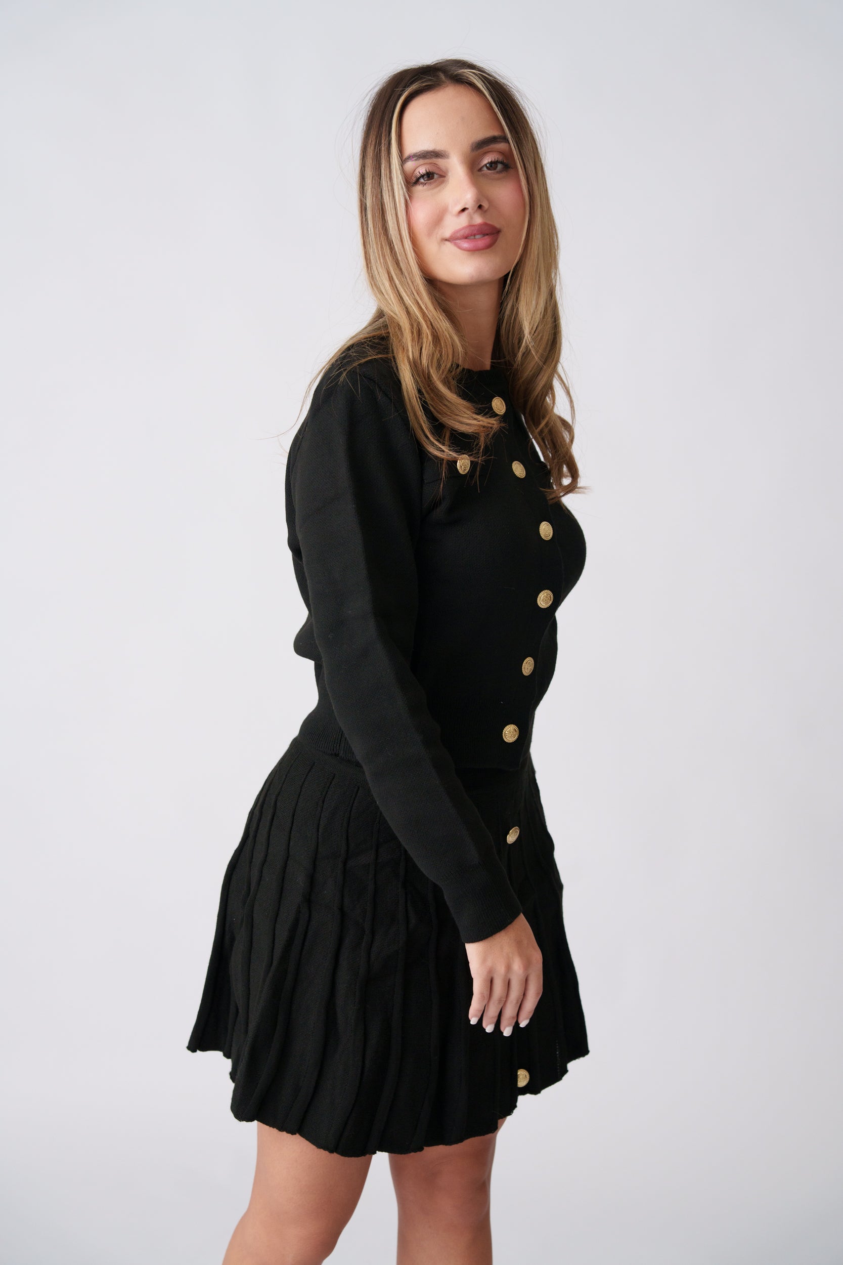 Soft Knit Pleated Set –  Black