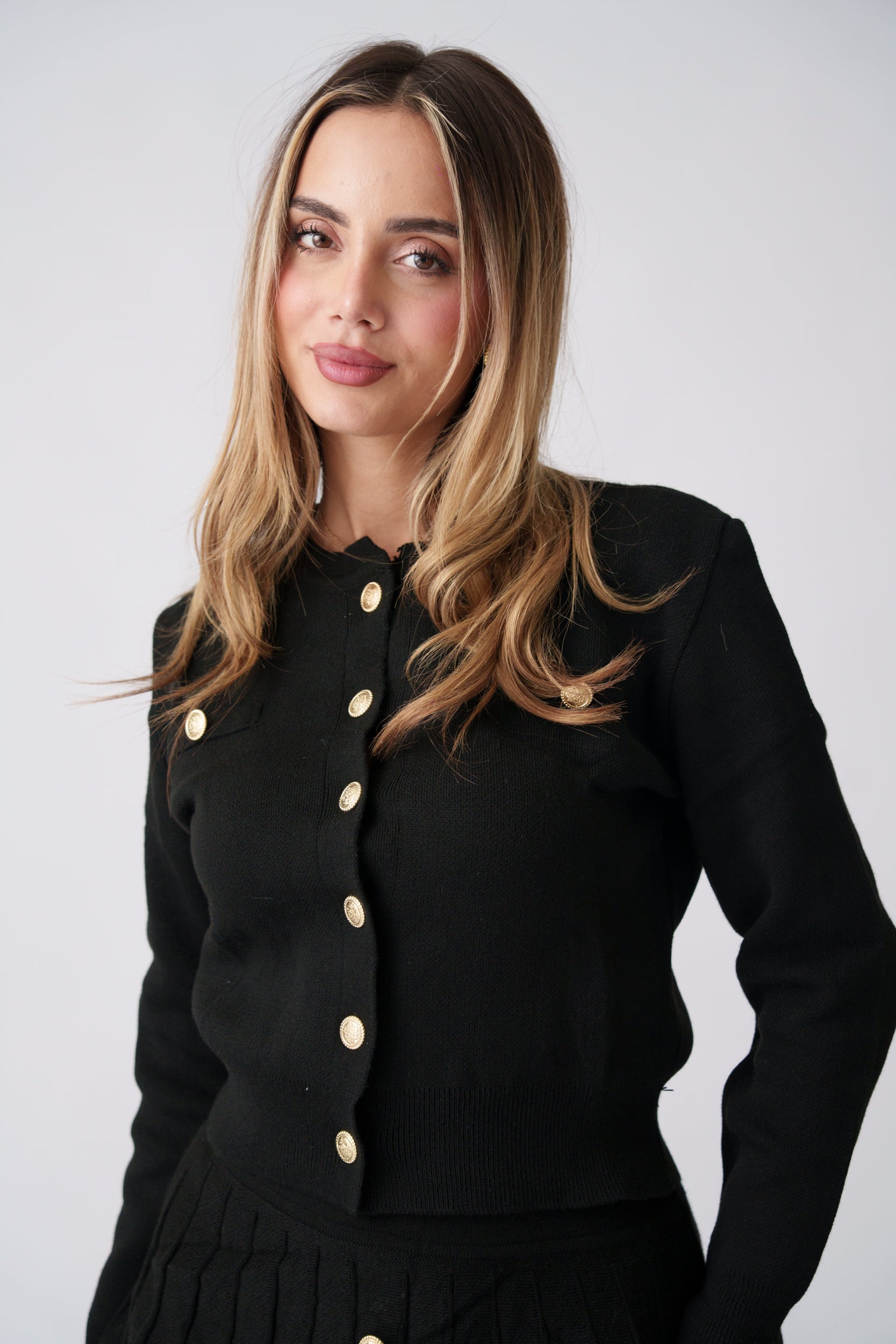 Soft Knit Pleated Set –  Black