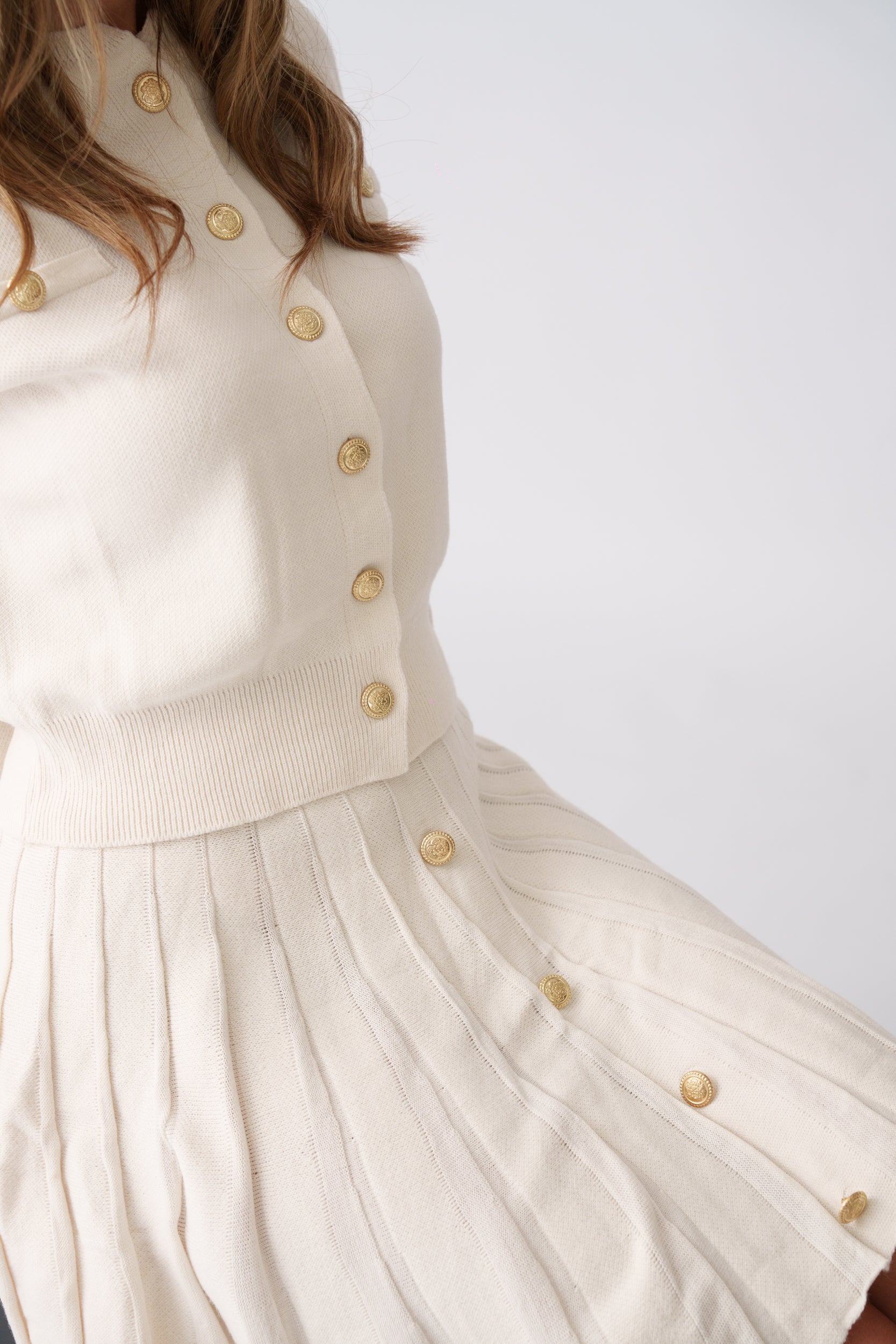 Soft Knit Pleated Set –  Cream