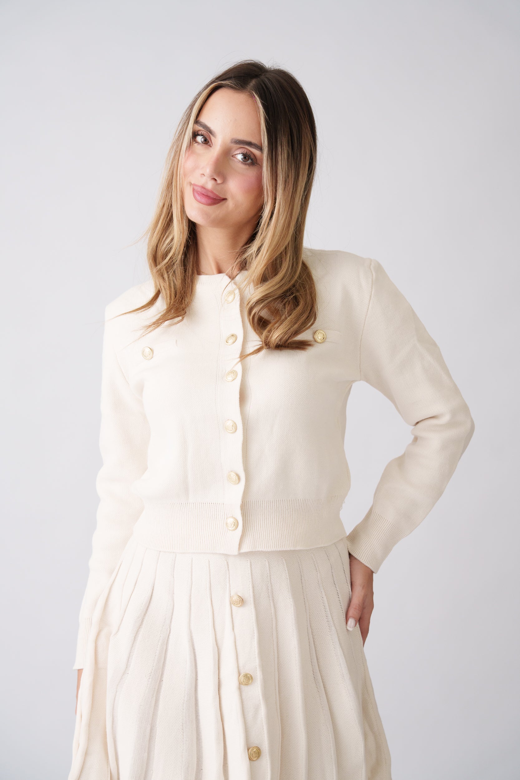 Soft Knit Pleated Set –  Cream