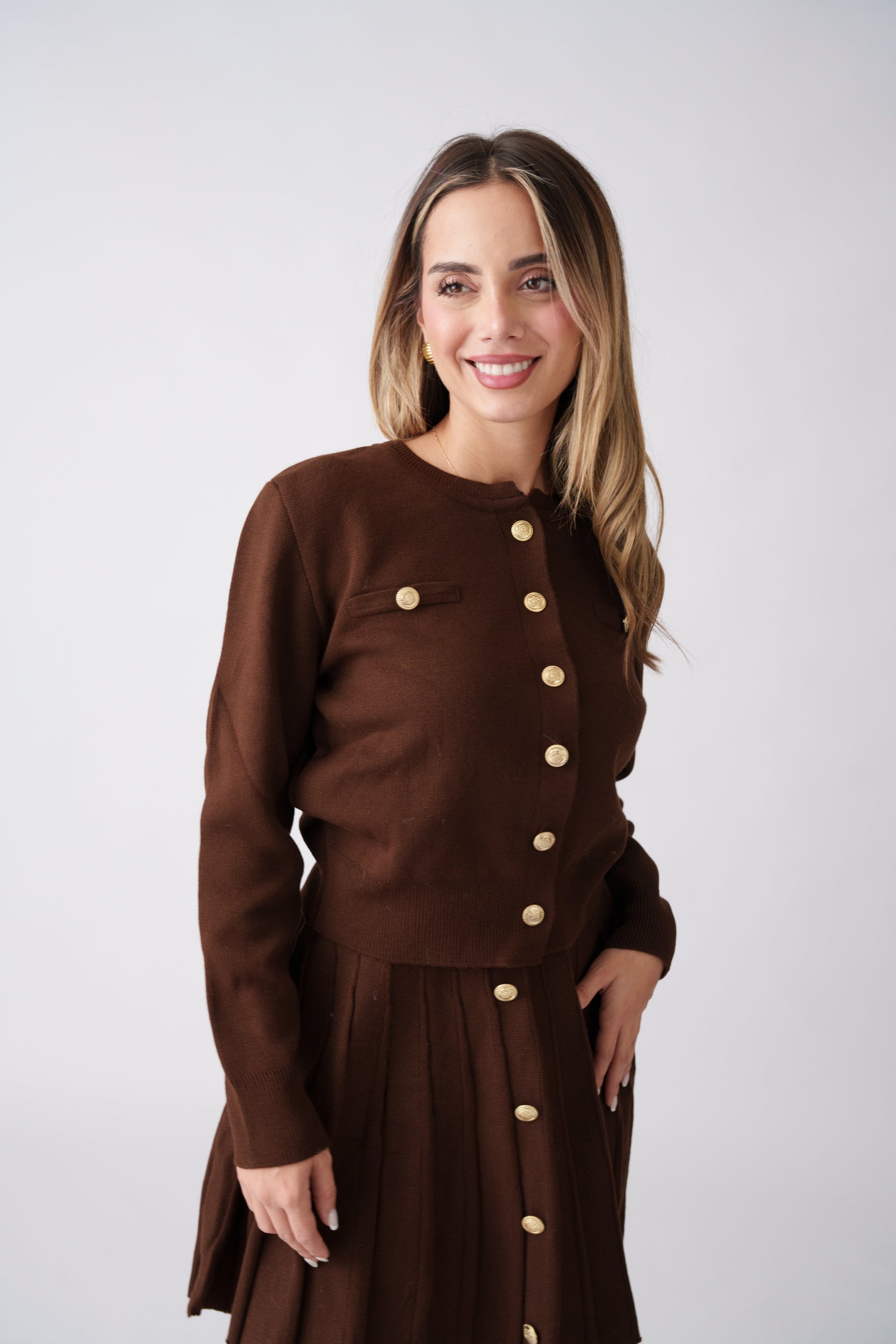 Soft Knit Pleated Set –  Brown