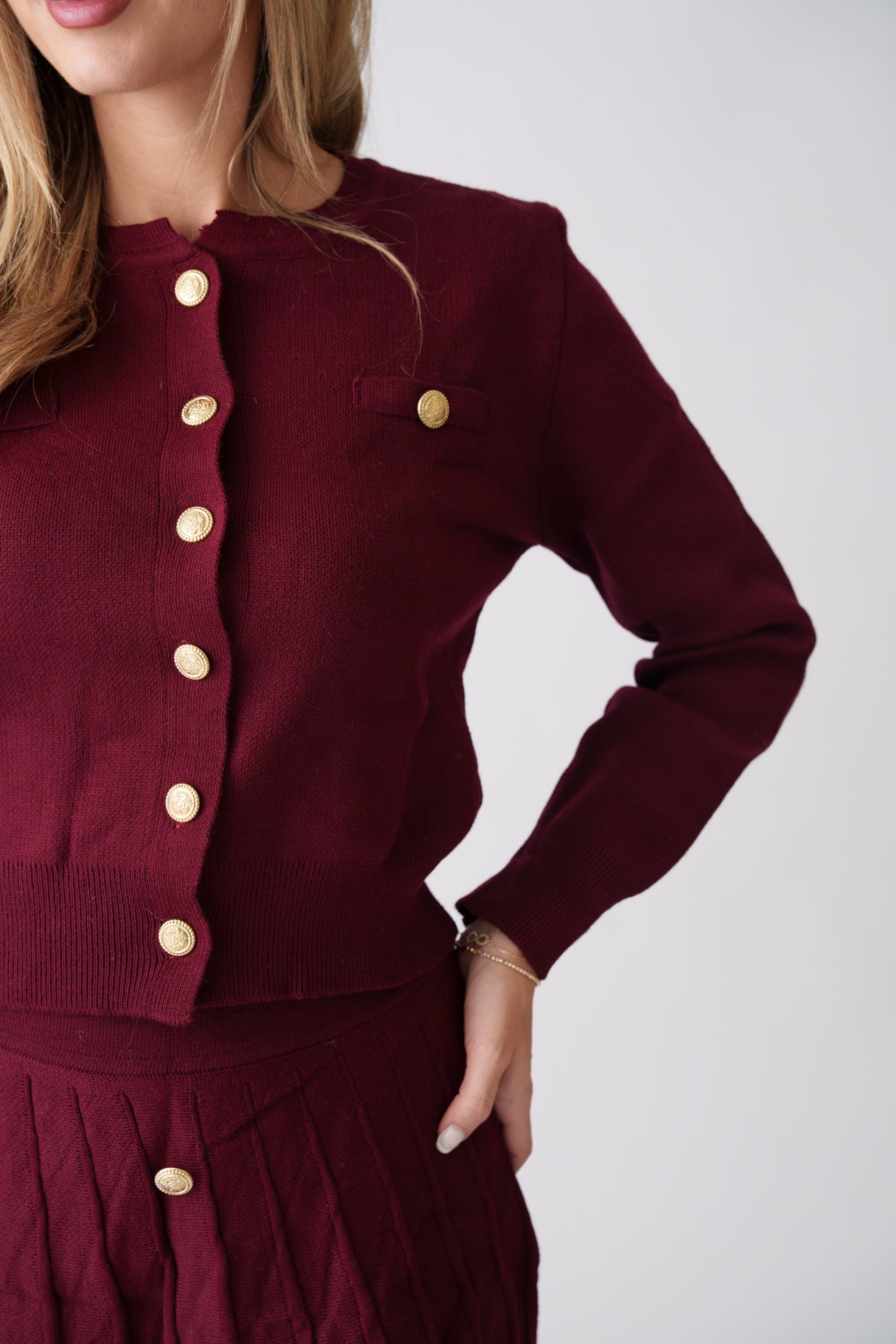 Soft Knit Pleated Set –  Burgundy