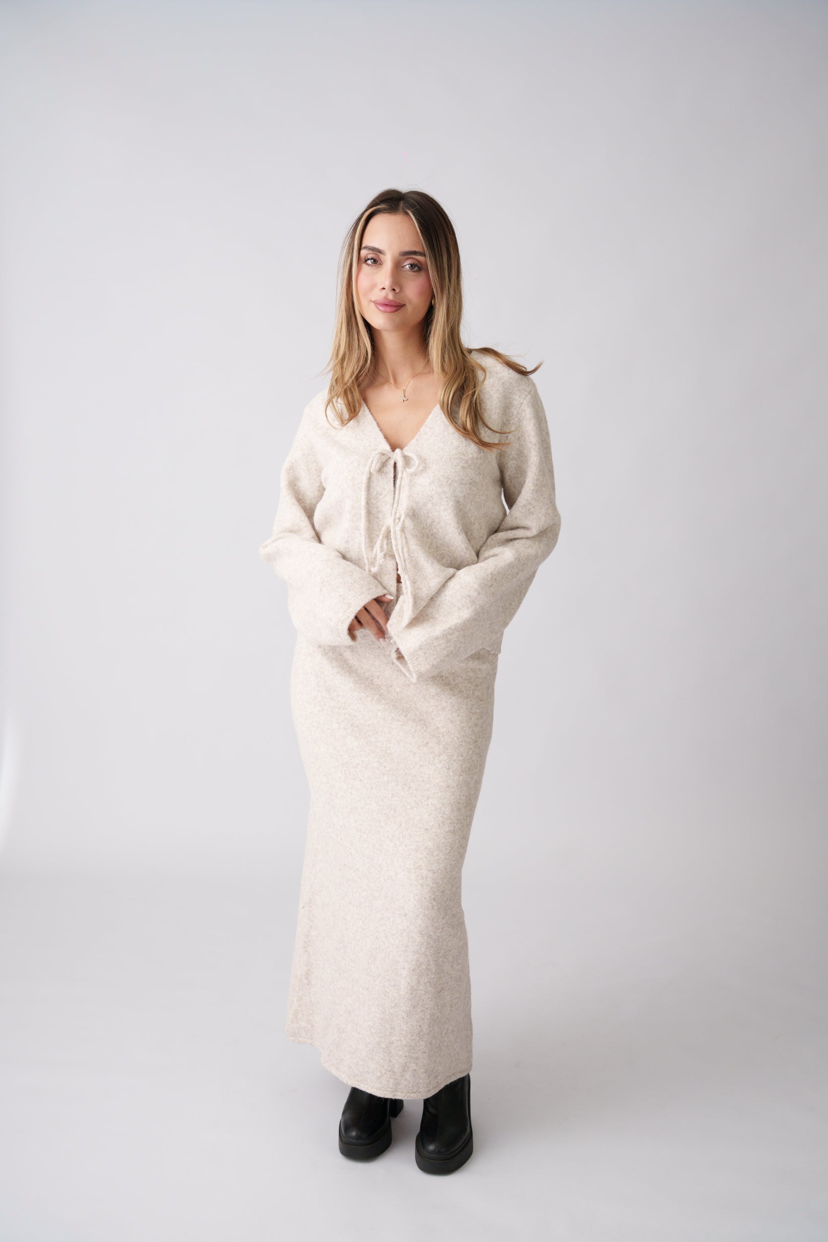 Knit Bow Set –  Cream