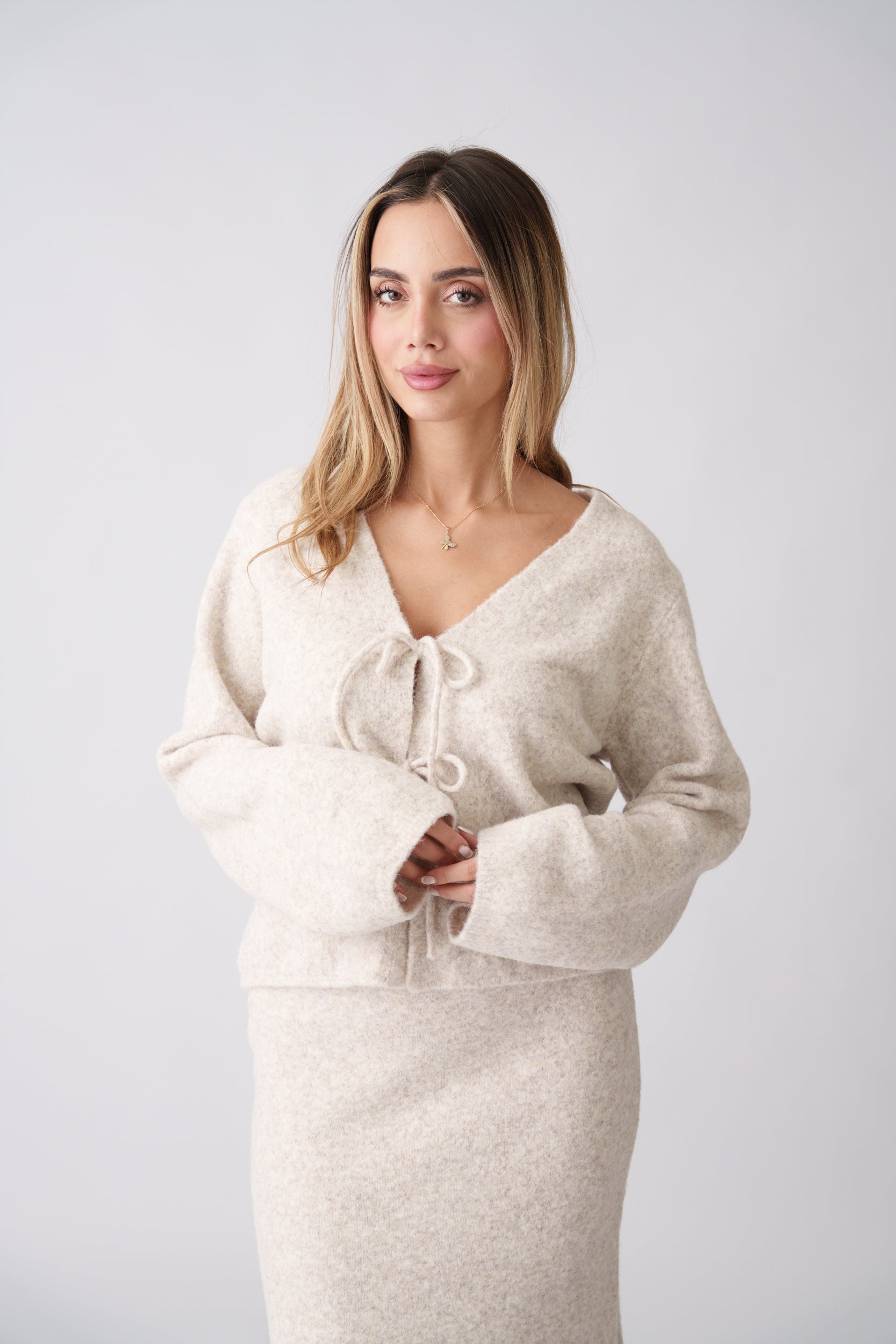 Knit Bow Set –  Cream