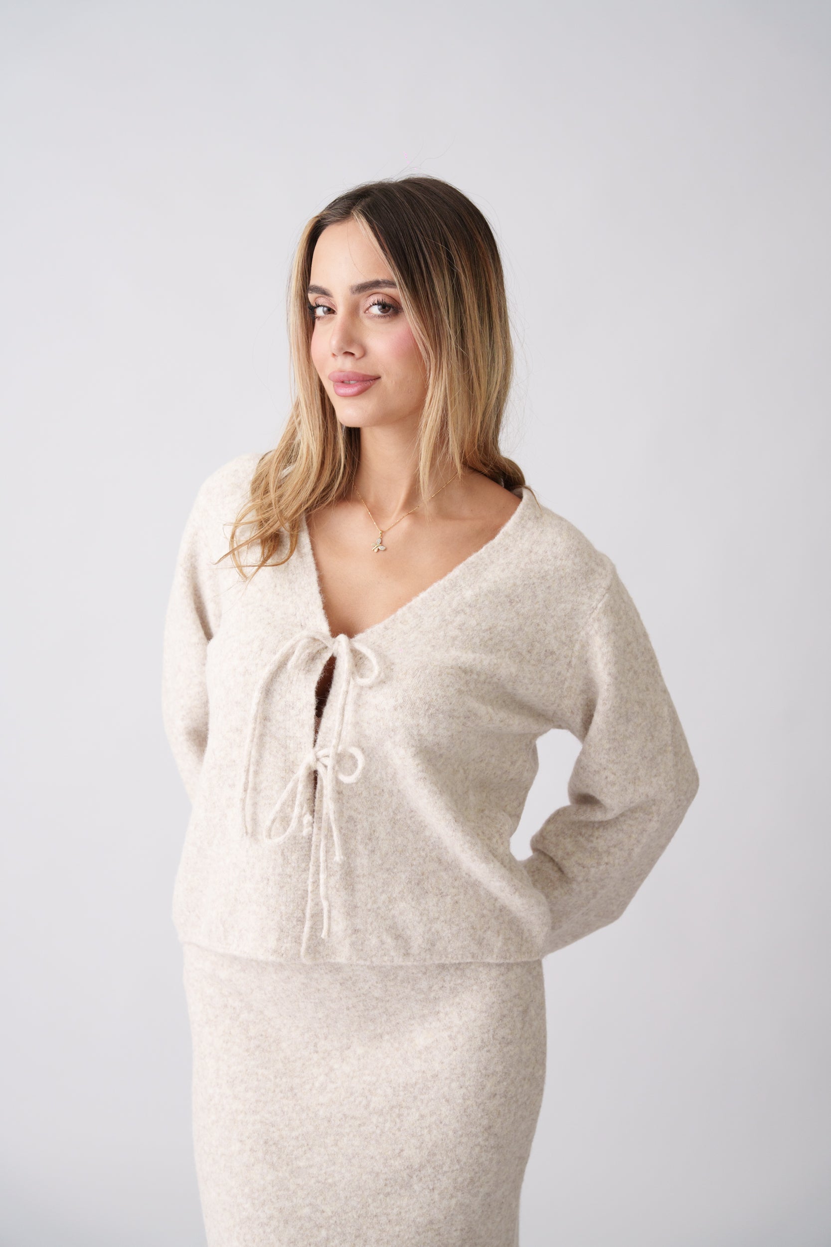 Knit Bow Set –  Cream