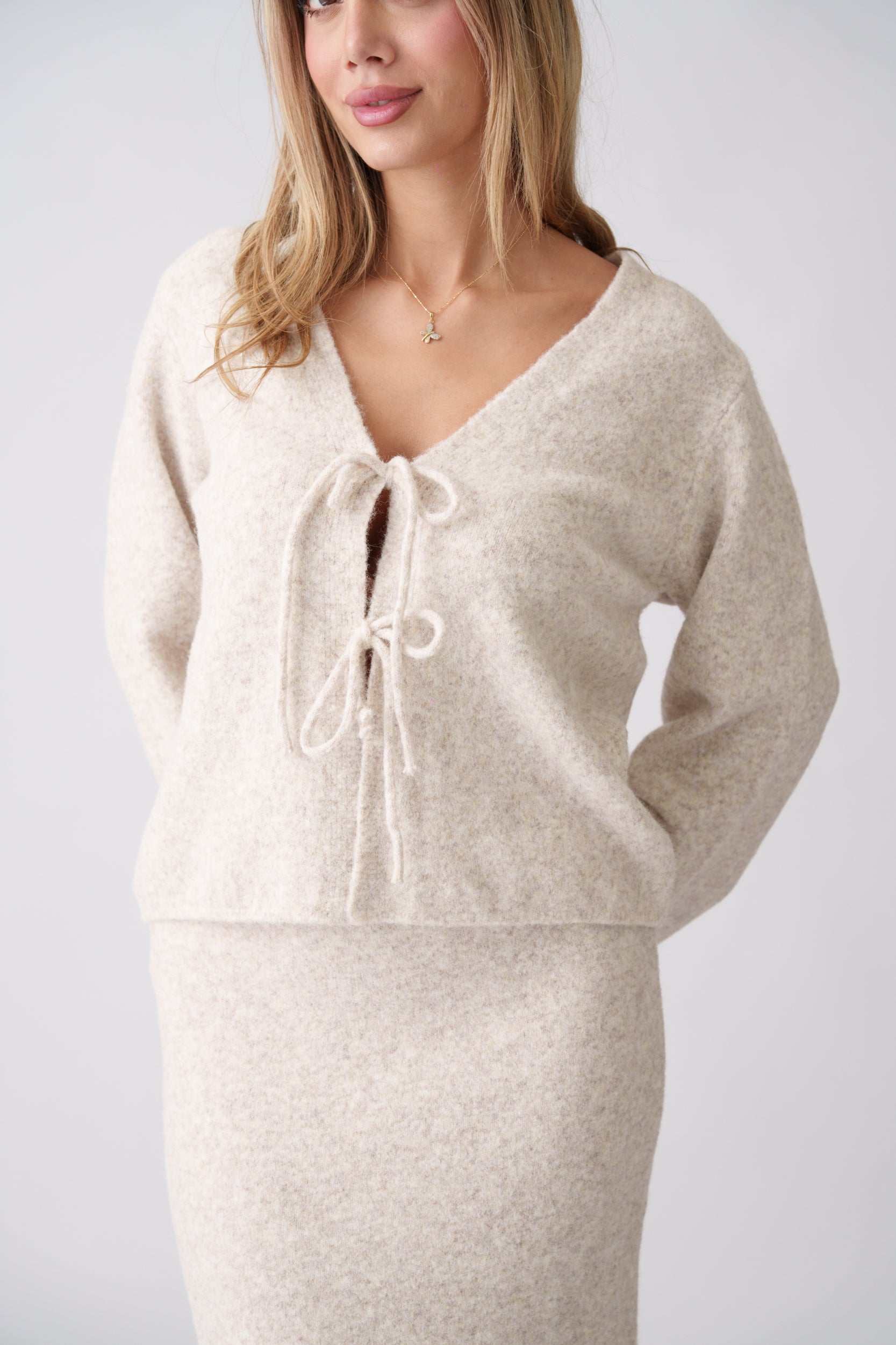 Knit Bow Set –  Cream