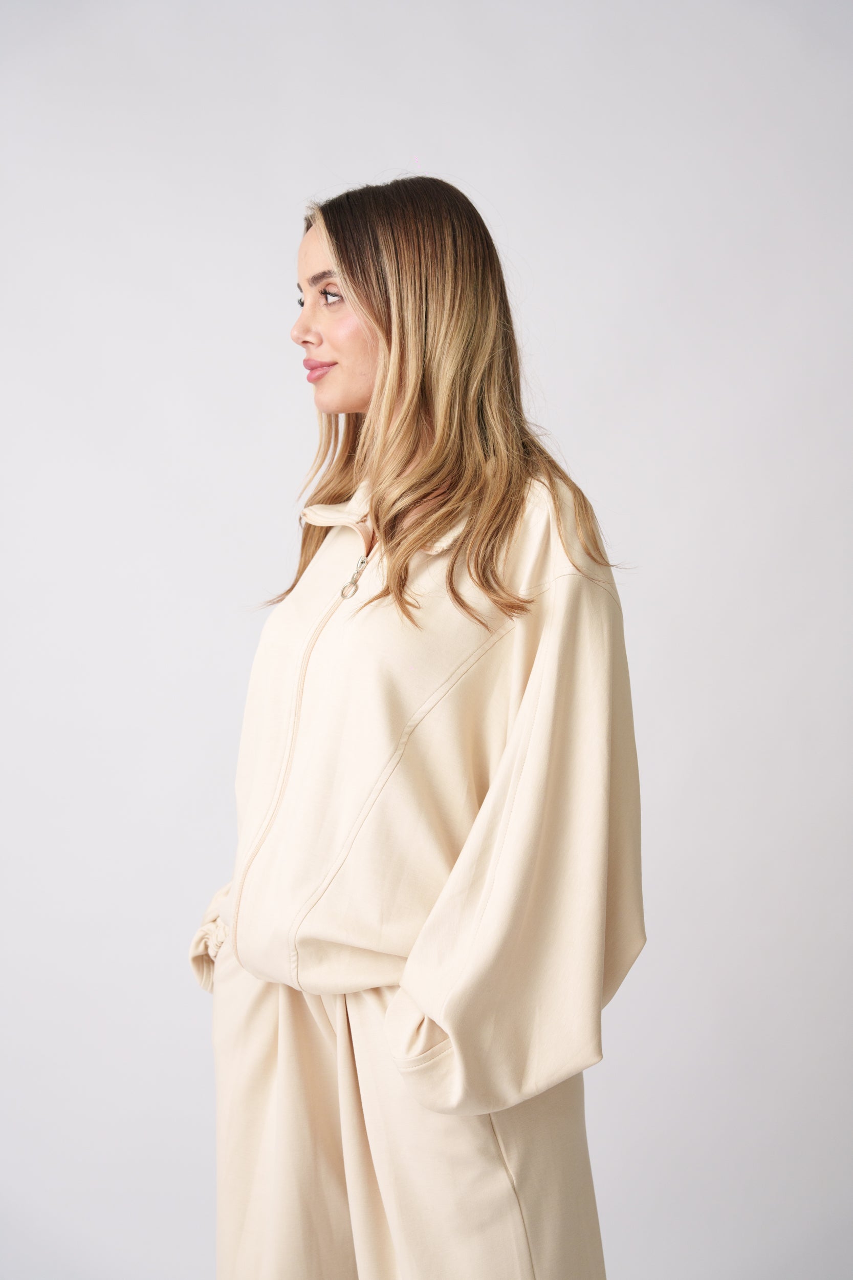 Soft Zip Lounge Set –  Beige