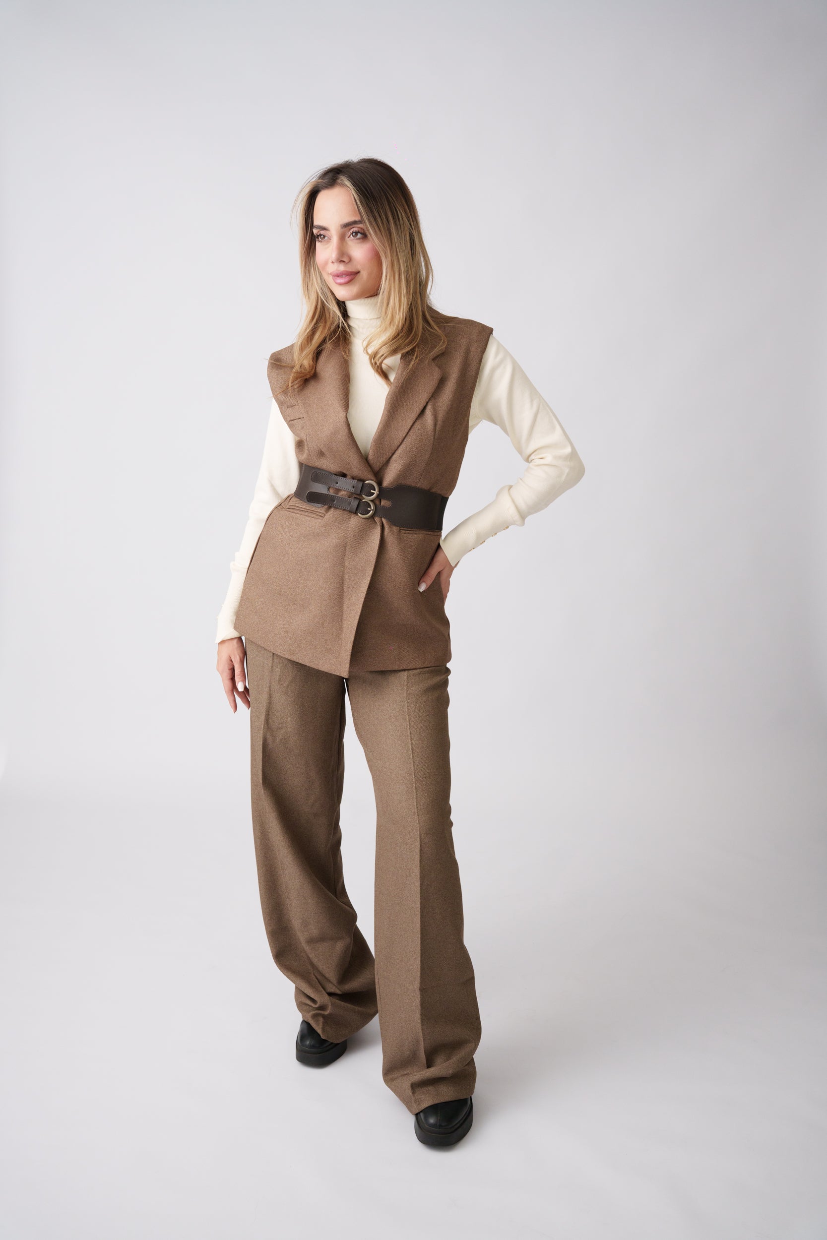 Belted Vest Set –  Mocha