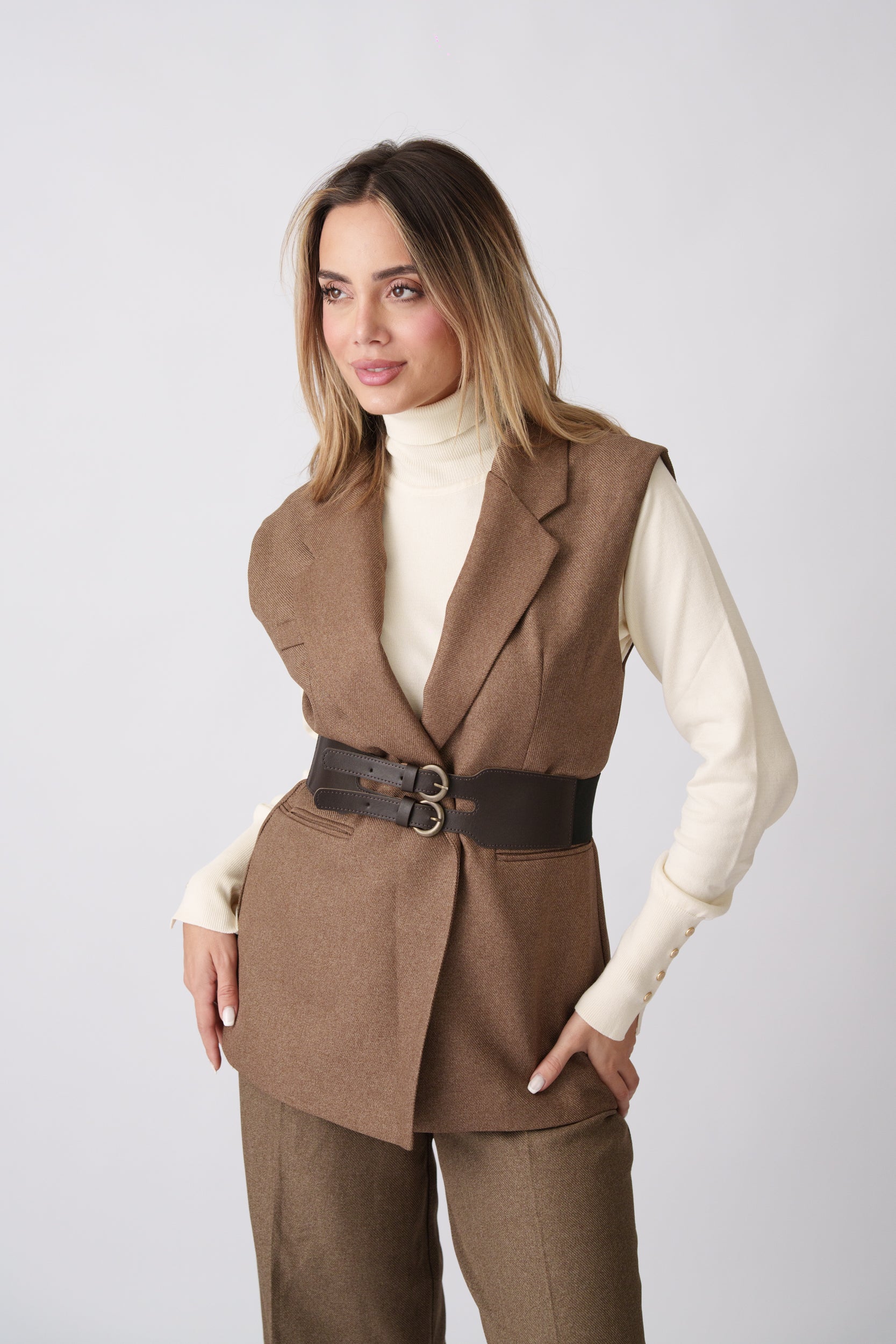 Belted Vest Set –  Mocha