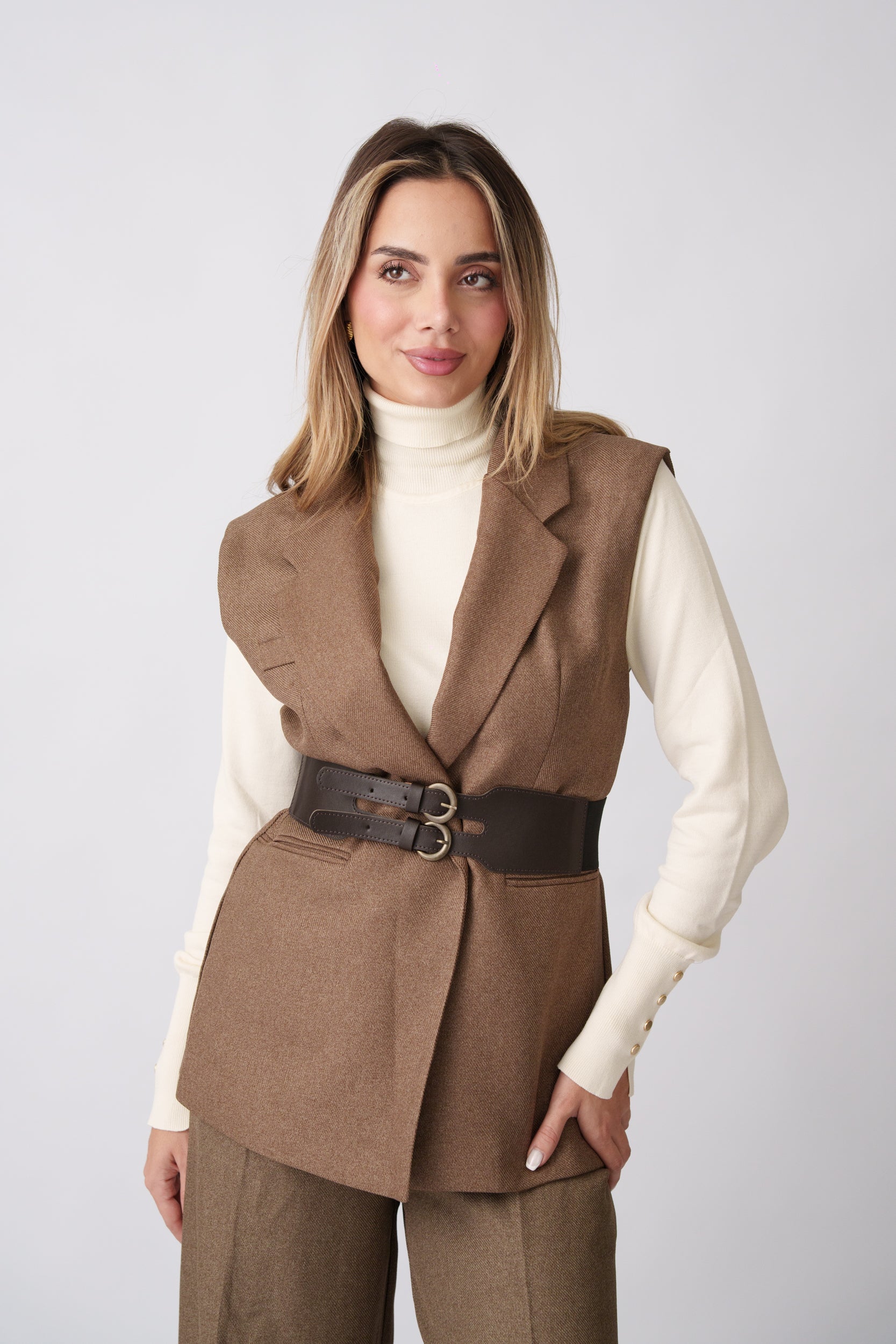 Belted Vest Set –  Mocha