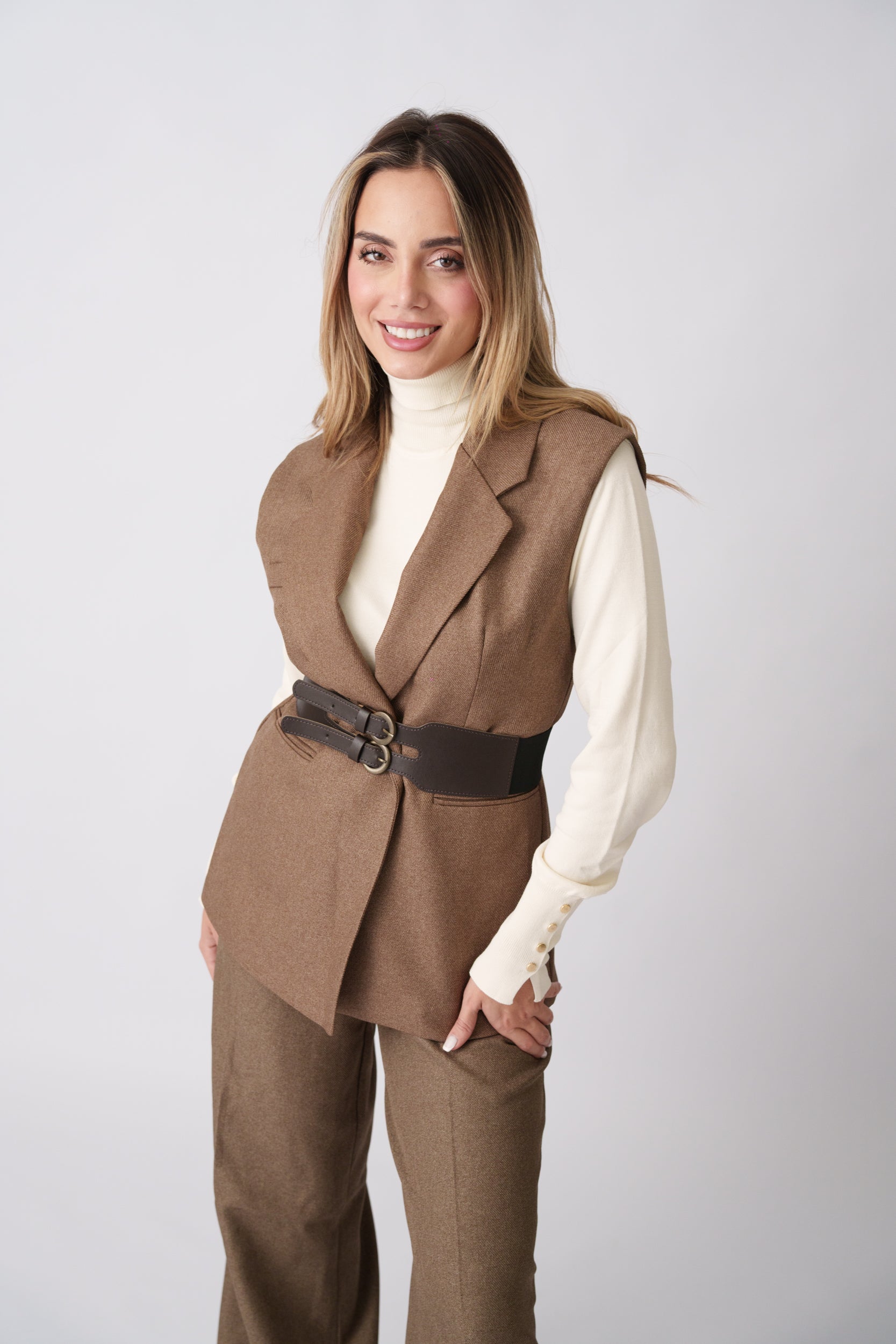 Belted Vest Set –  Mocha
