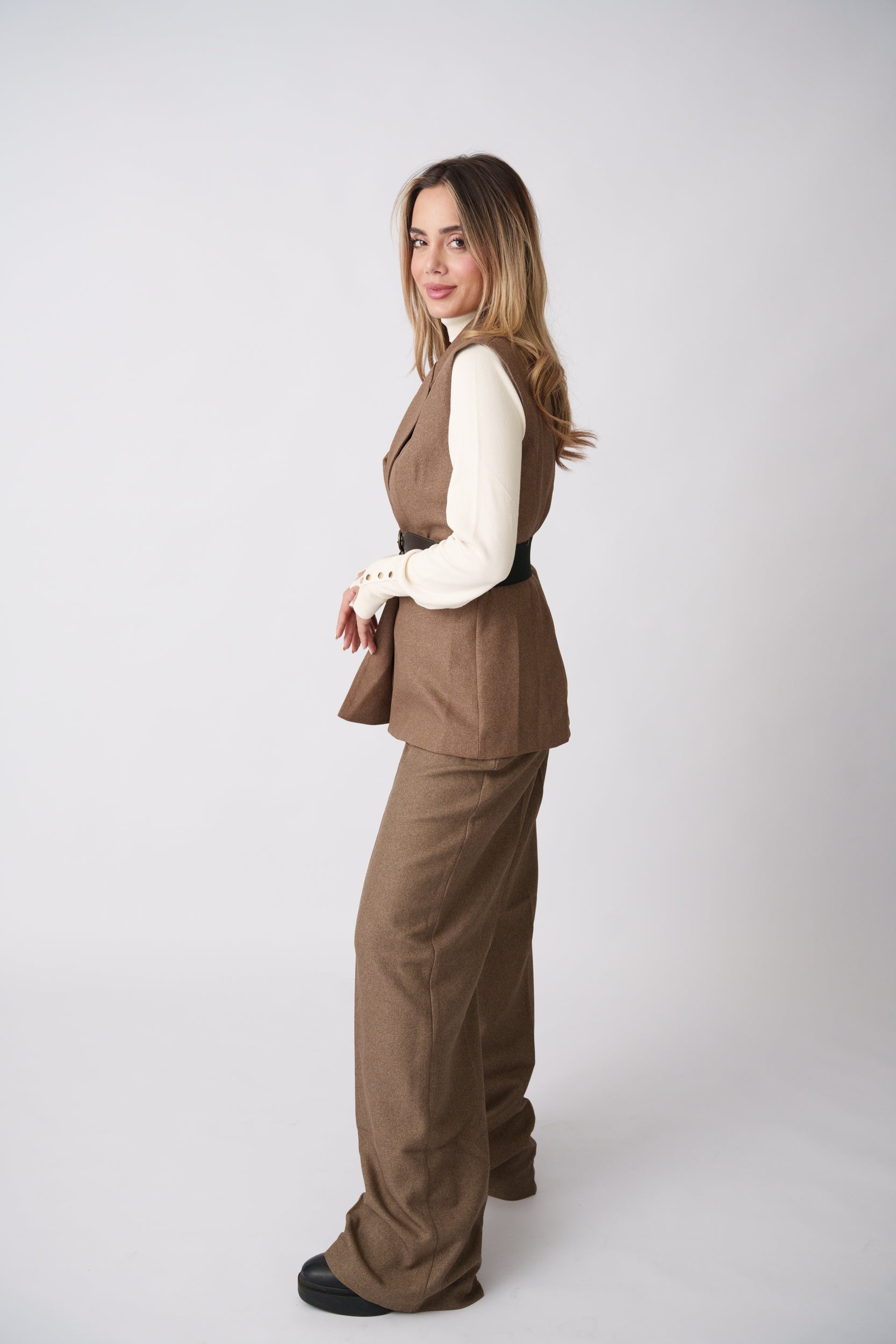 Belted Vest Set –  Mocha