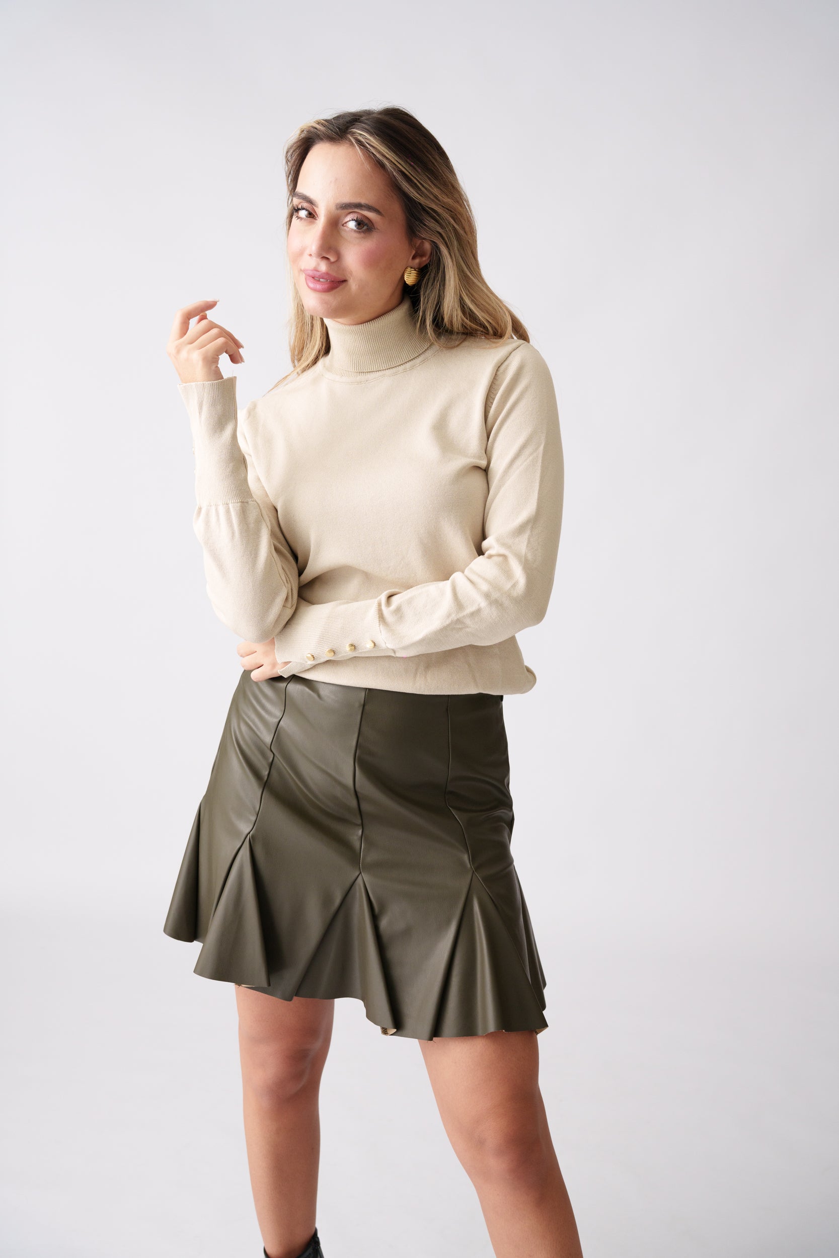 Faux Leather Flared Skirt – Olive