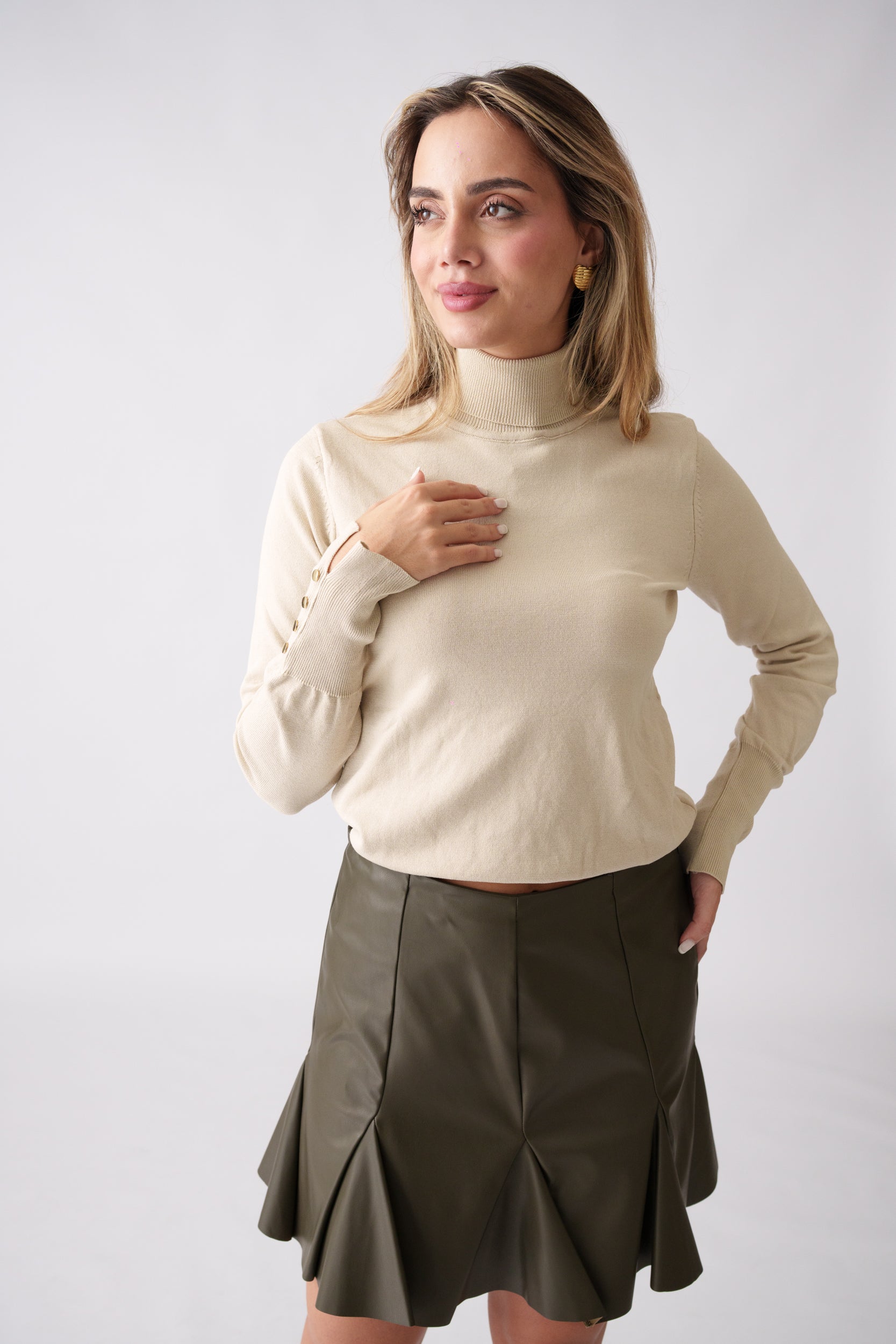 Faux Leather Flared Skirt – Olive