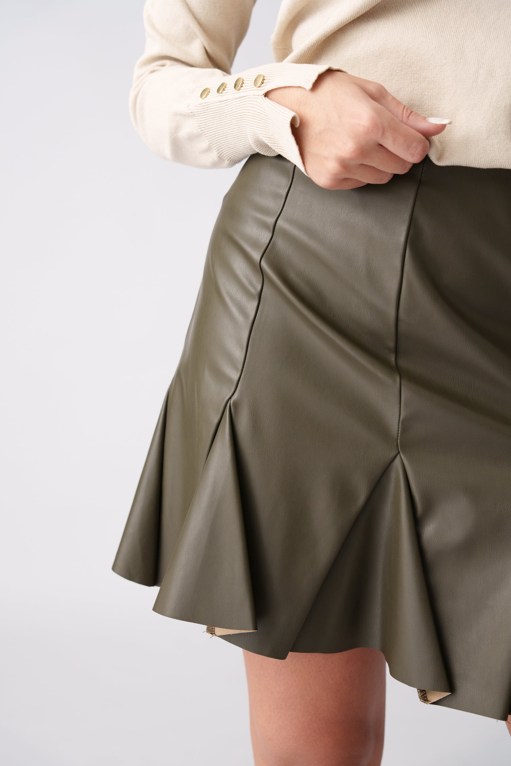 Faux Leather Flared Skirt – Olive