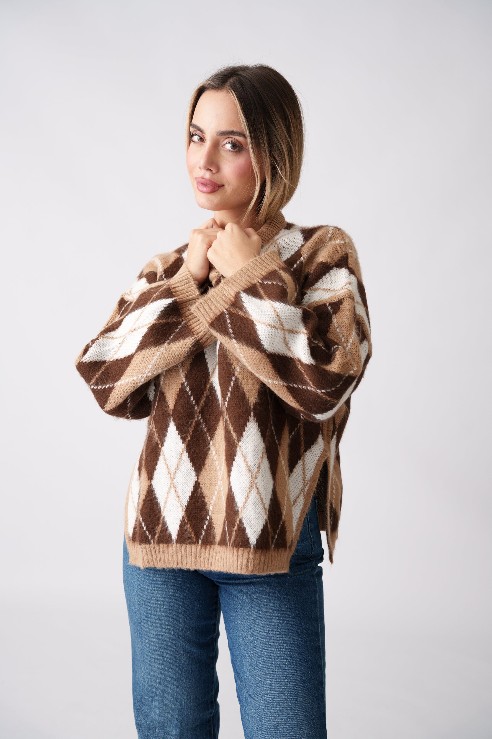 Argyle Knit Sweater – Brown & Beige