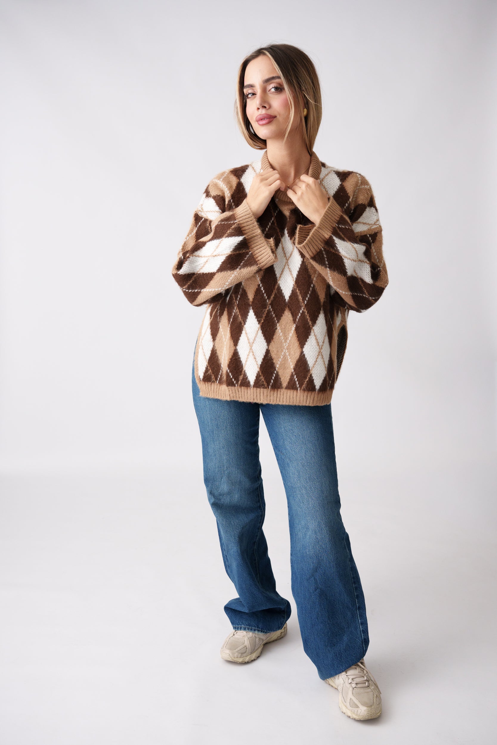 Argyle Knit Sweater – Brown & Beige