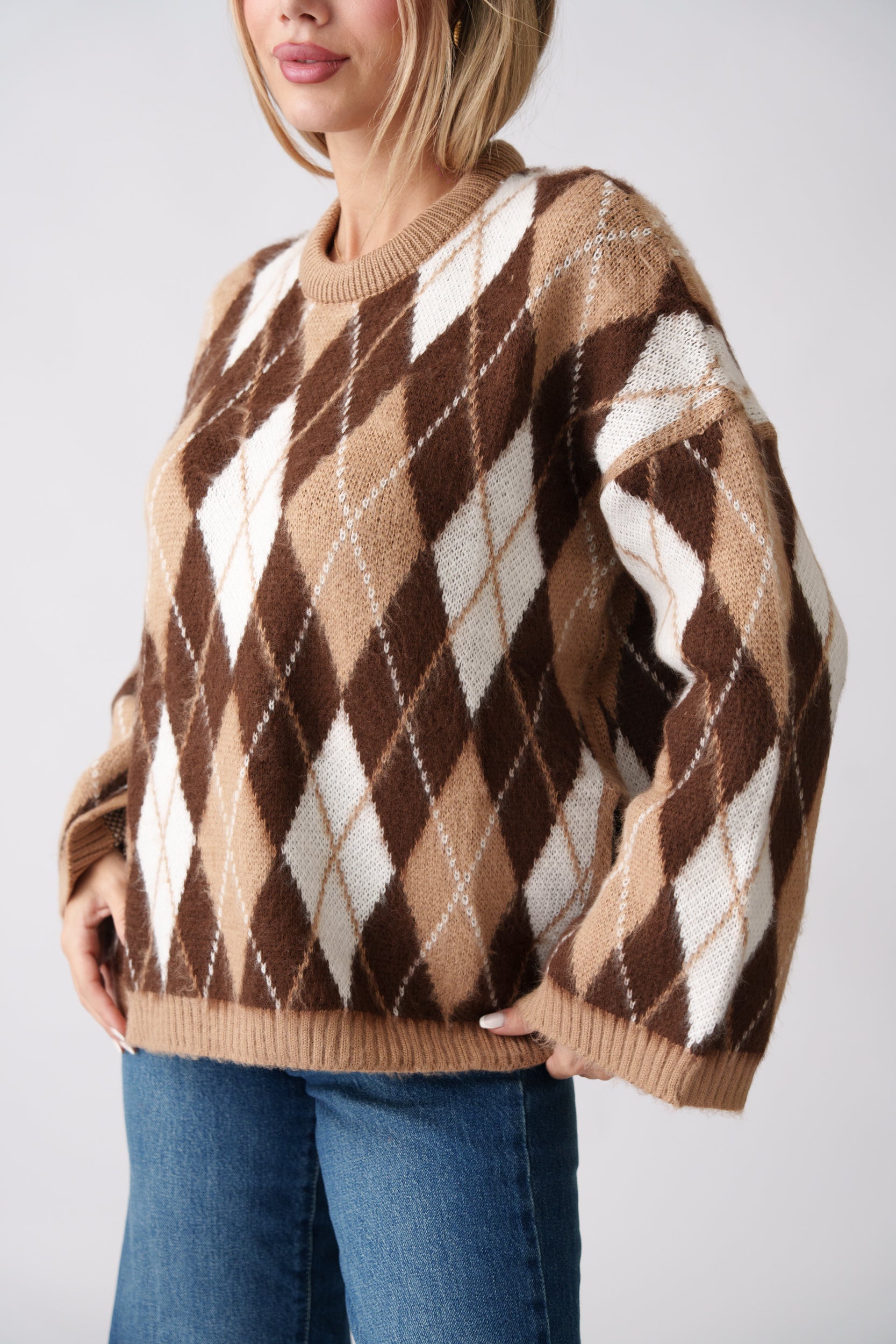 Argyle Knit Sweater – Brown & Beige