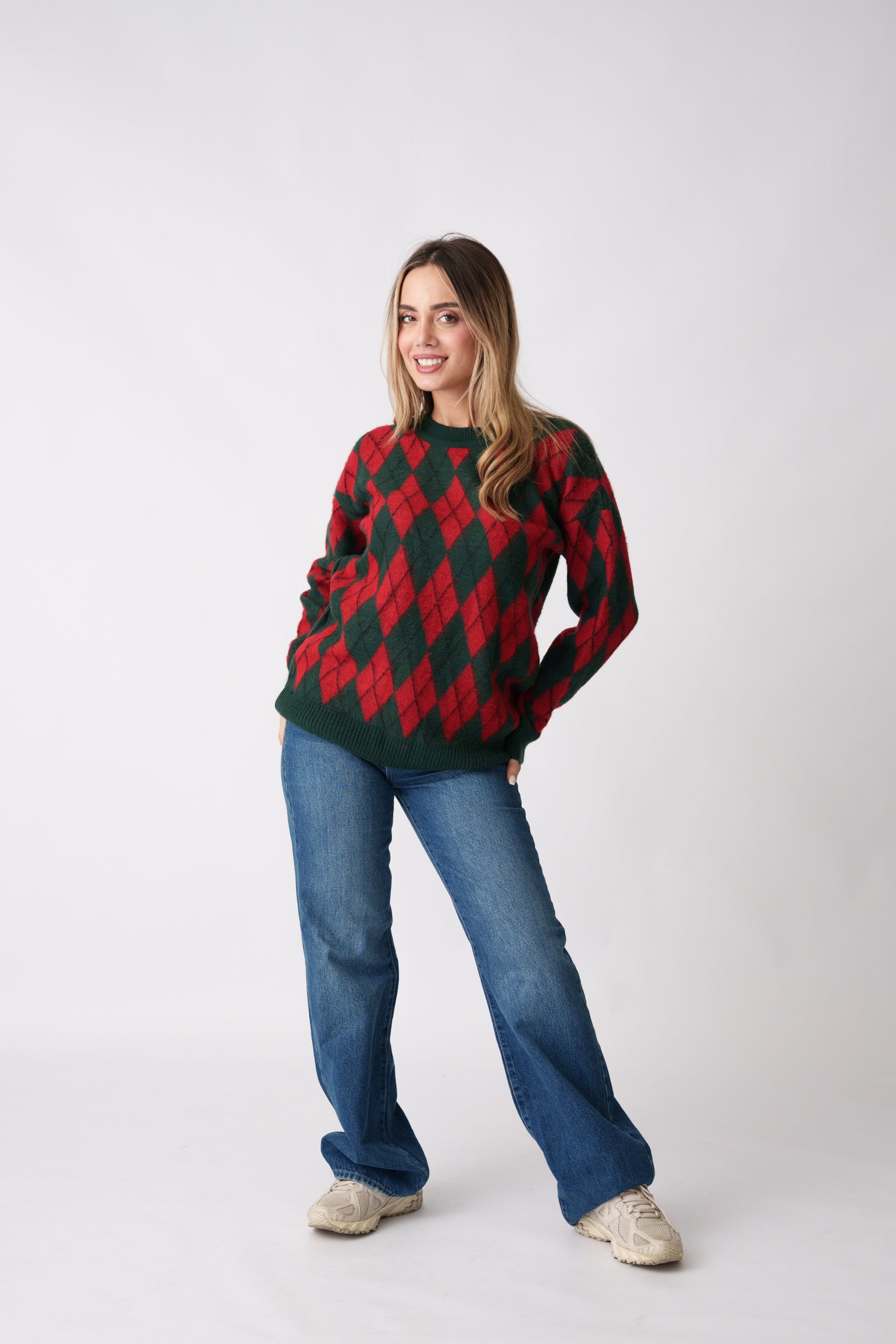 Argyle Knit Sweater – Green & Red