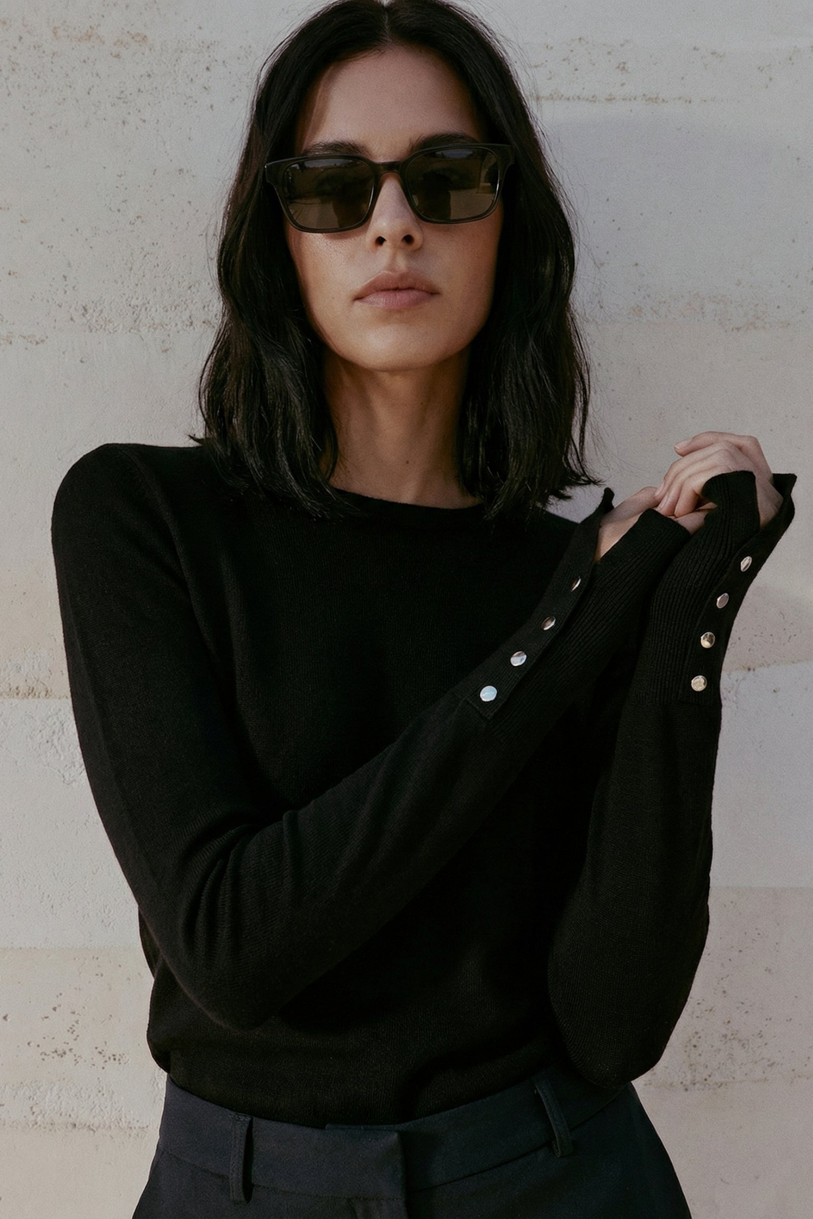 Round Neck Button Detail Knit Top