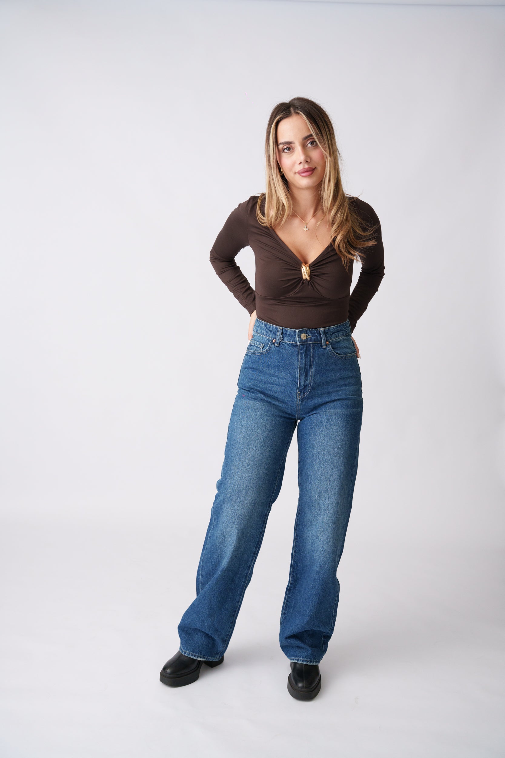 Ring Detail Bodysuit – Brown