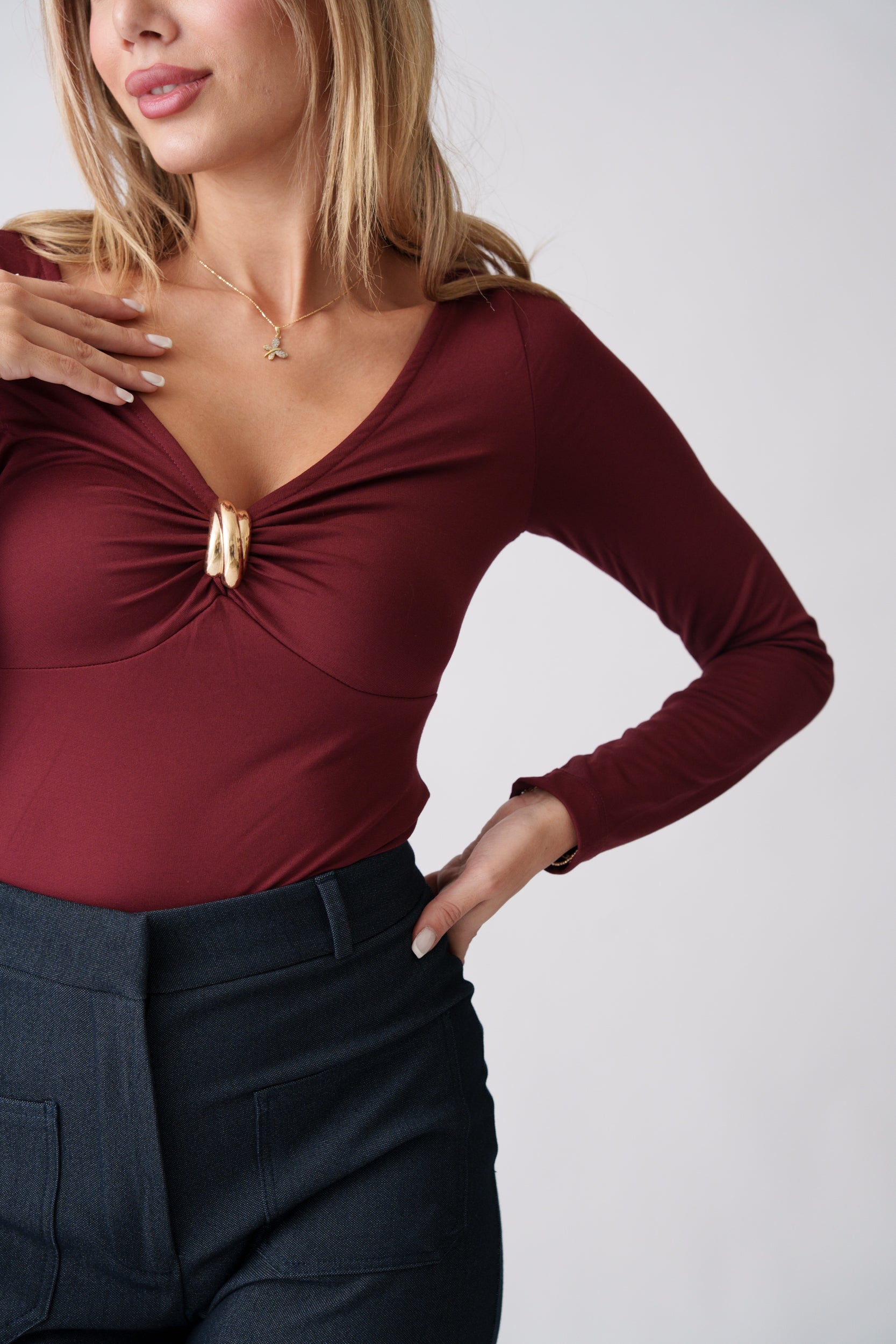 Ring Detail Bodysuit – Burgundy