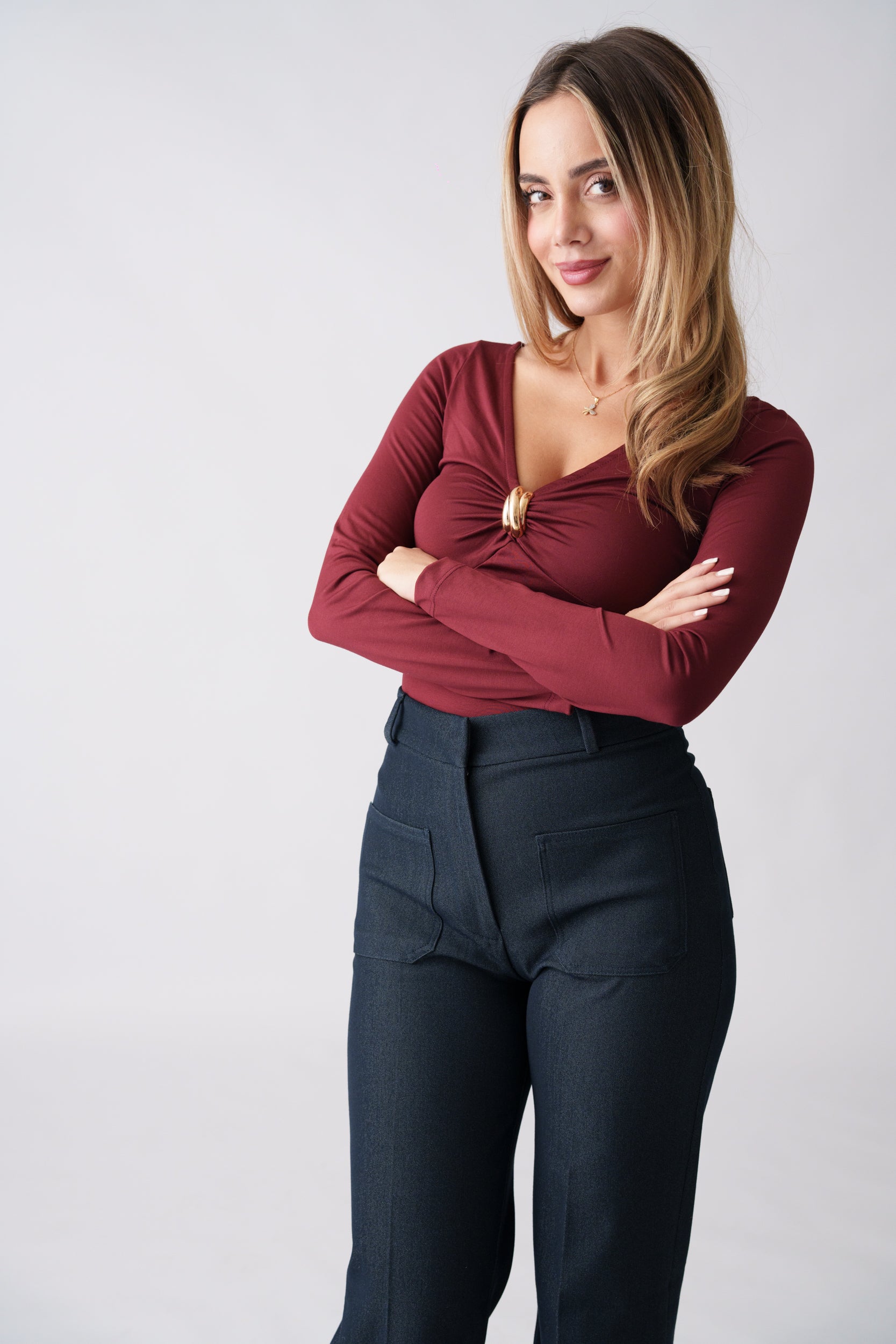 Ring Detail Bodysuit – Burgundy