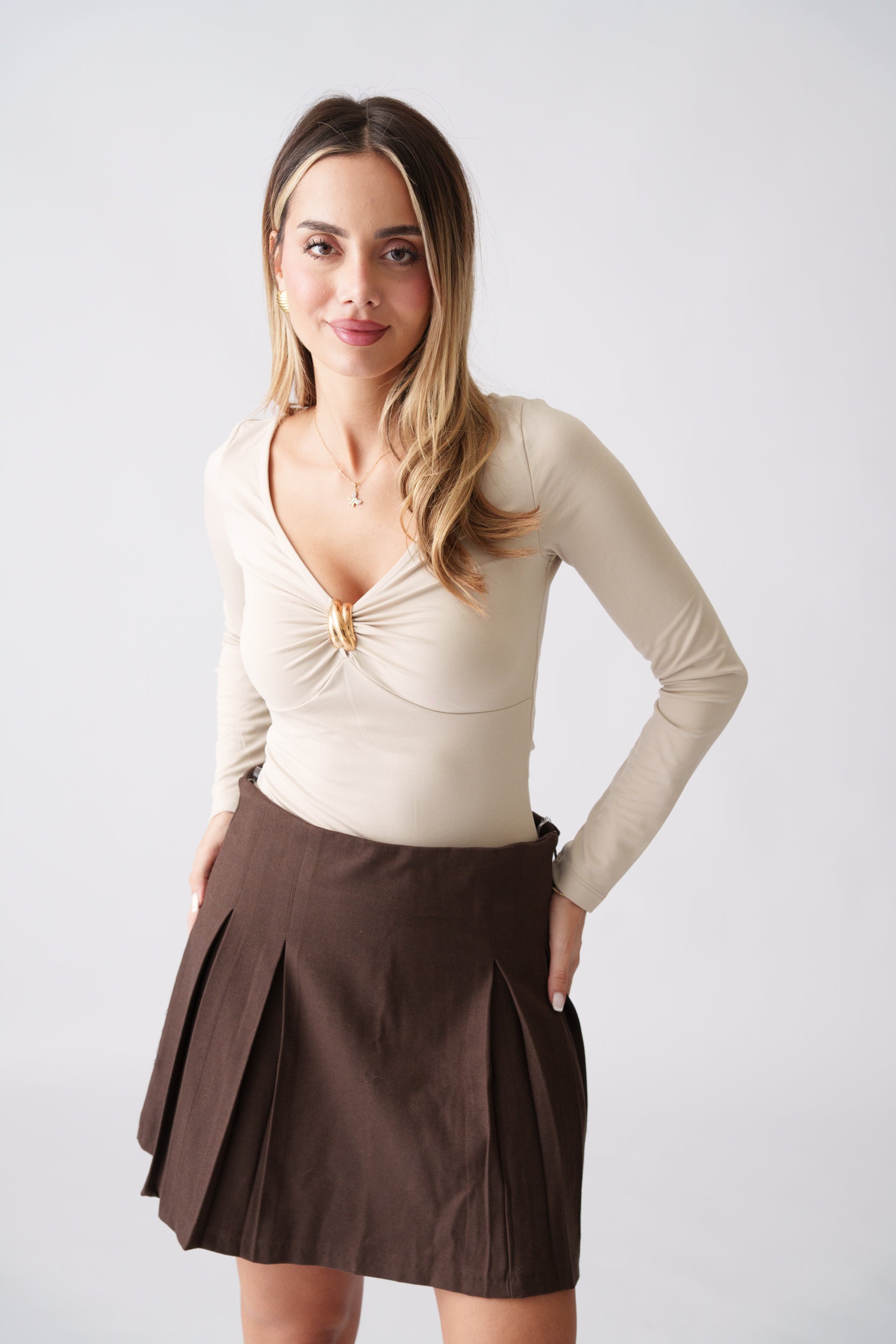 Ring Detail Bodysuit – Cream