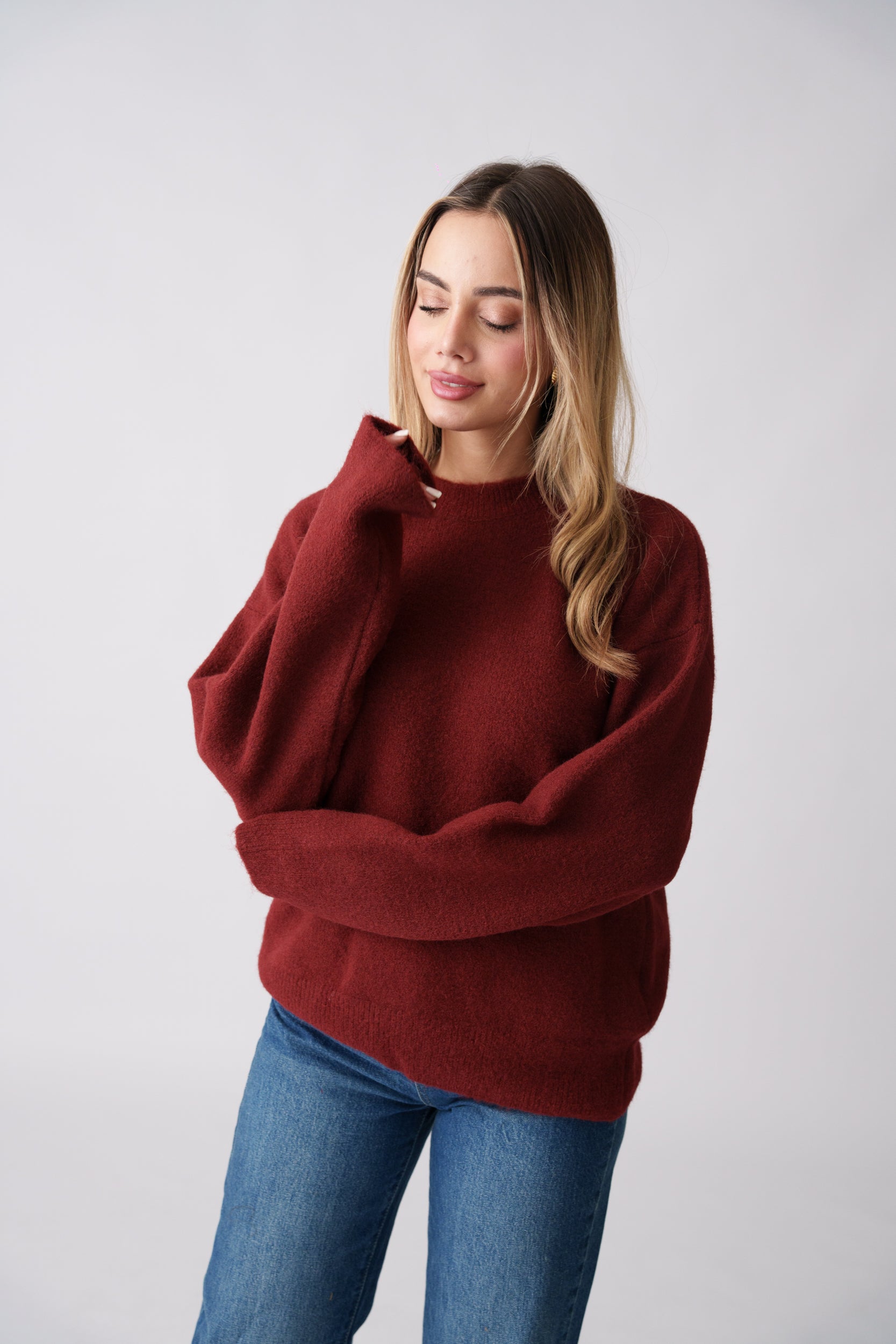 Soft Brushed Knit Sweater – Burgundy