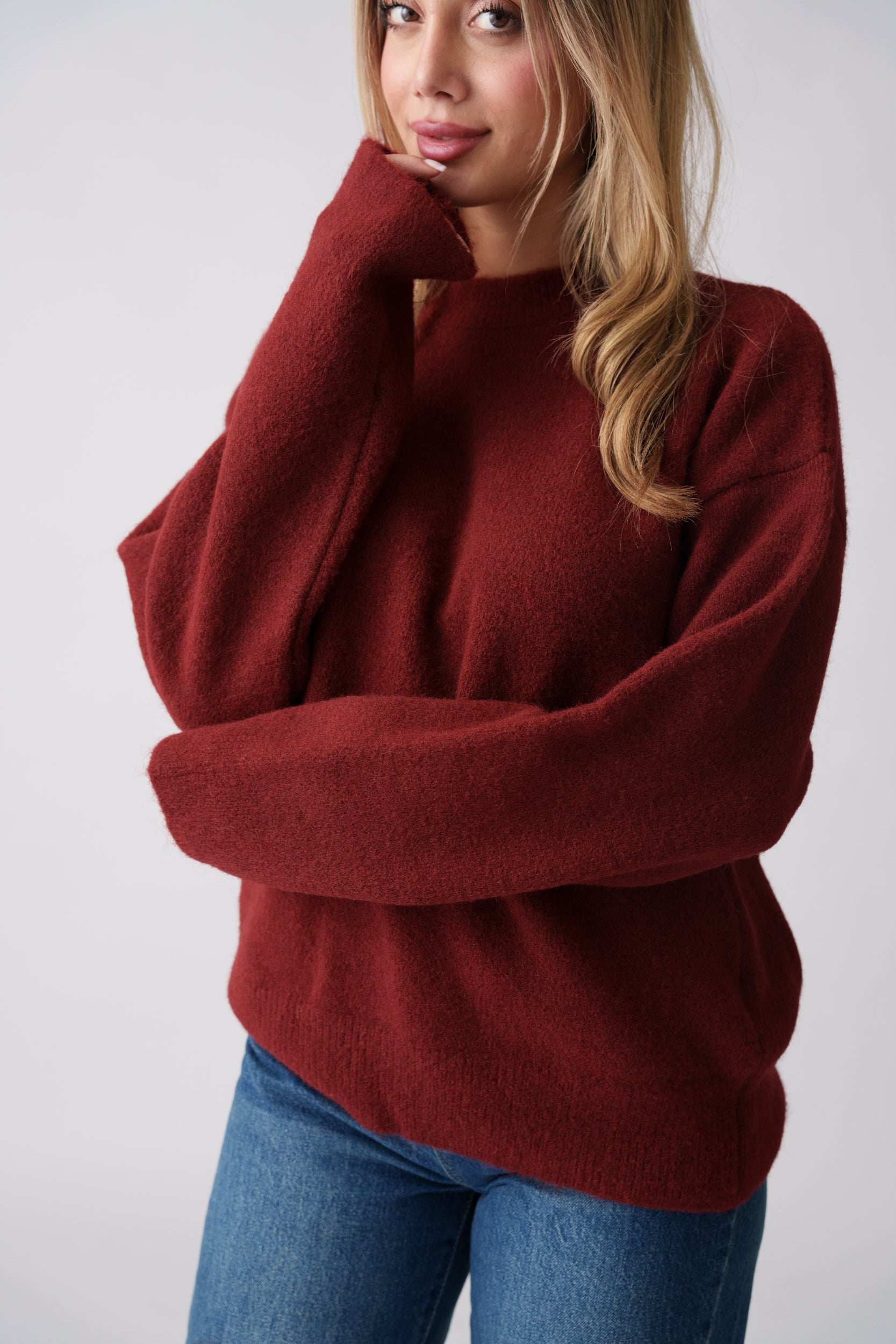 Soft Brushed Knit Sweater – Burgundy