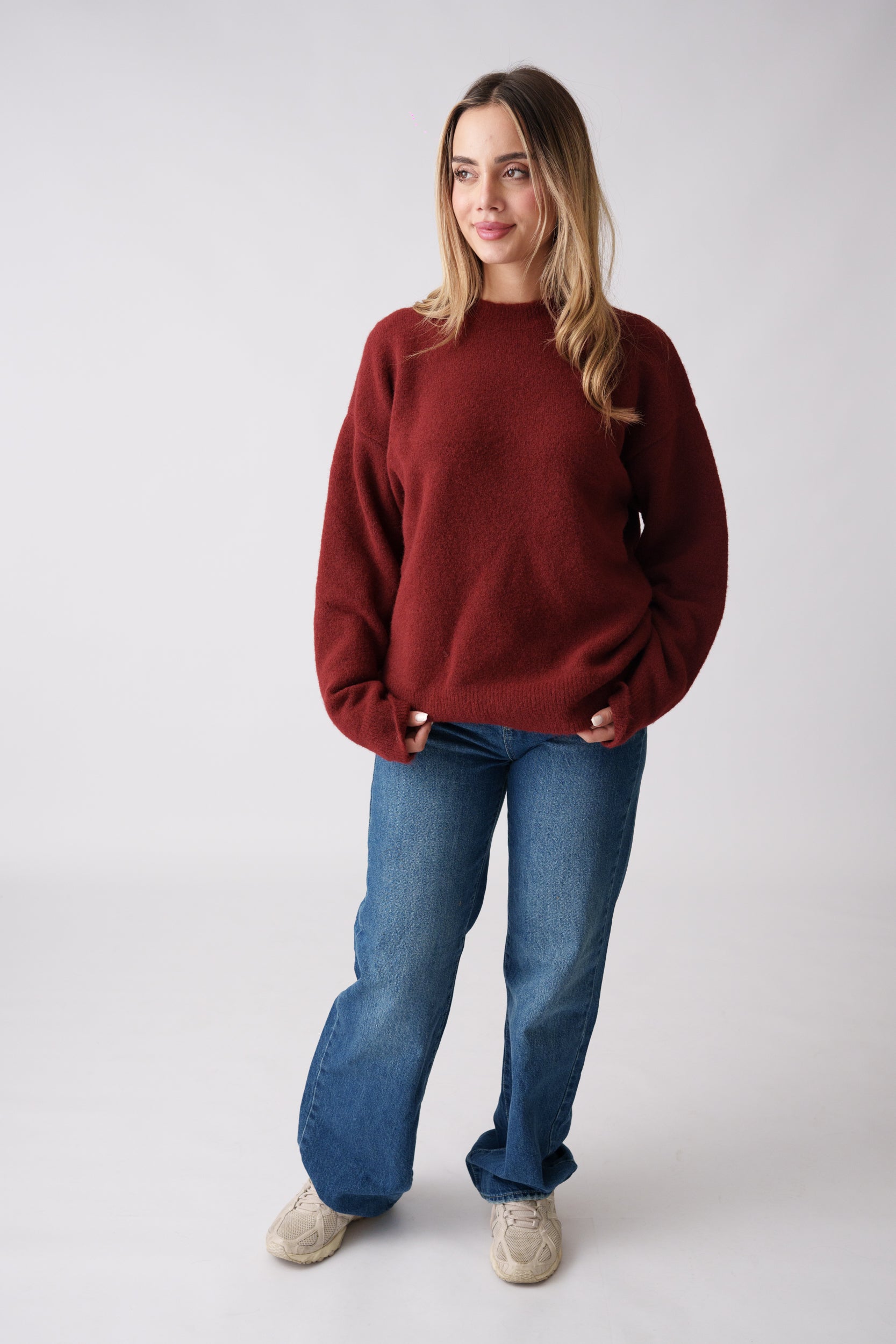 Soft Brushed Knit Sweater – Burgundy