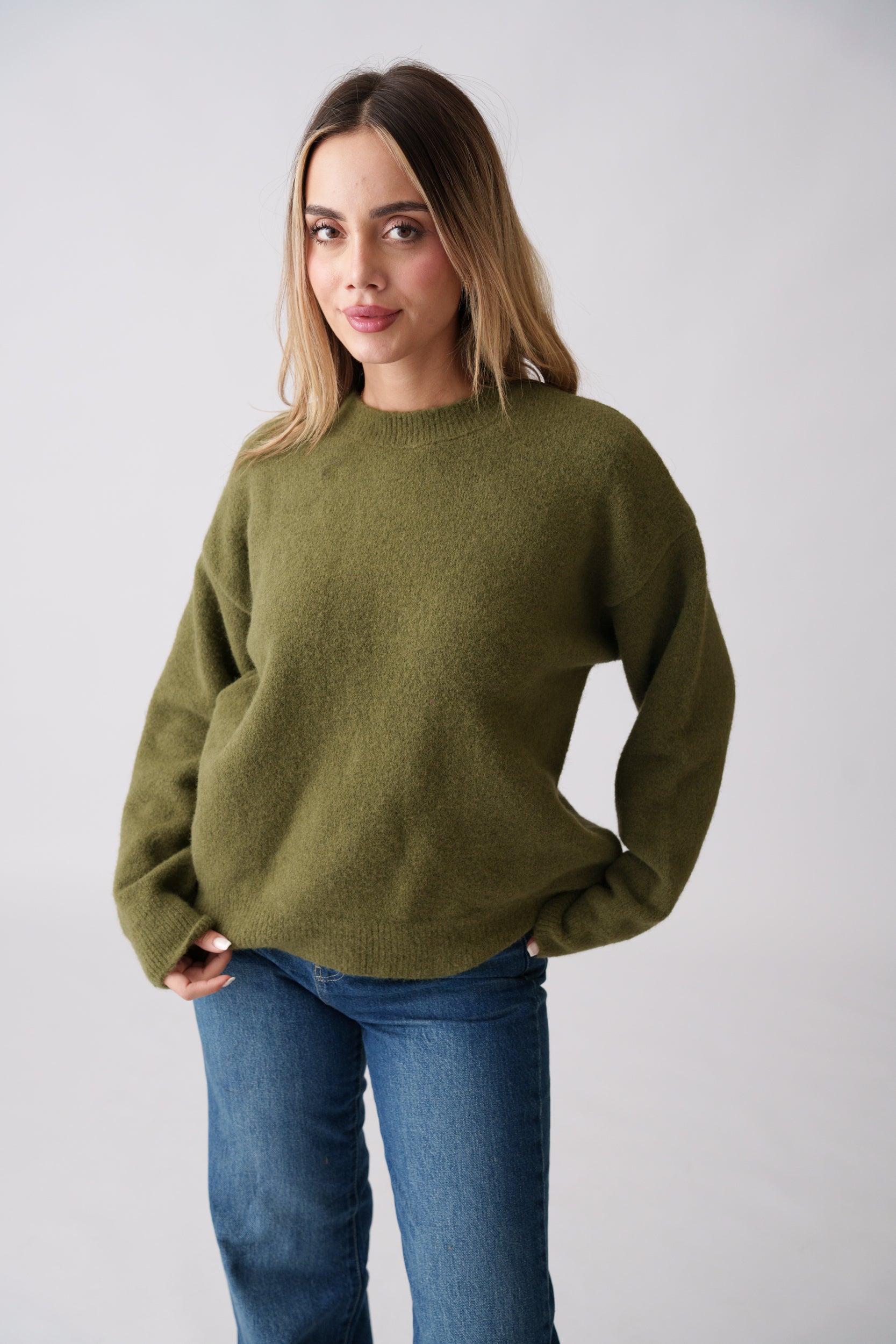 Soft Brushed Knit Sweater – Olive